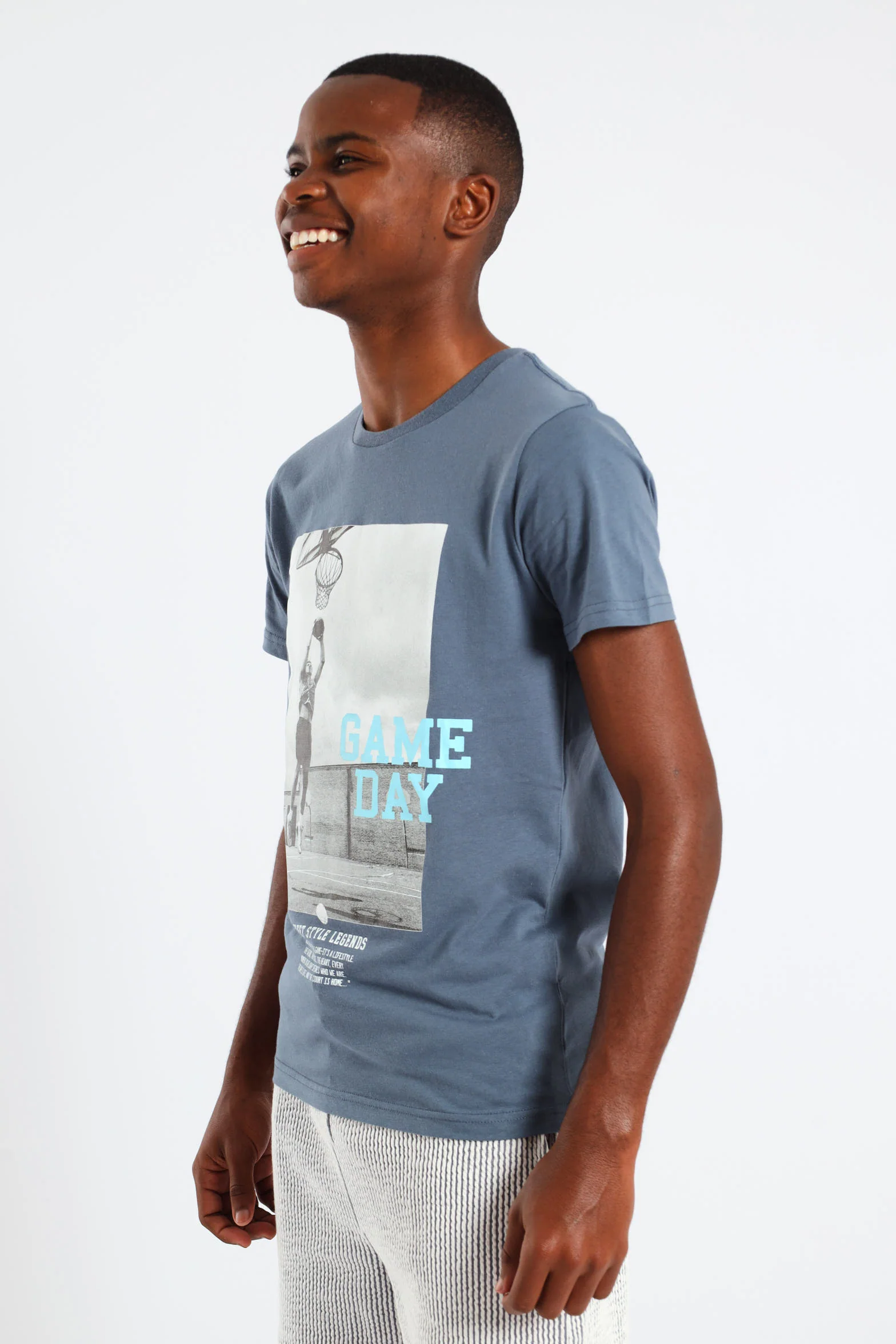 Boys Basketball Photo Printed Tee - Blue - Image 2