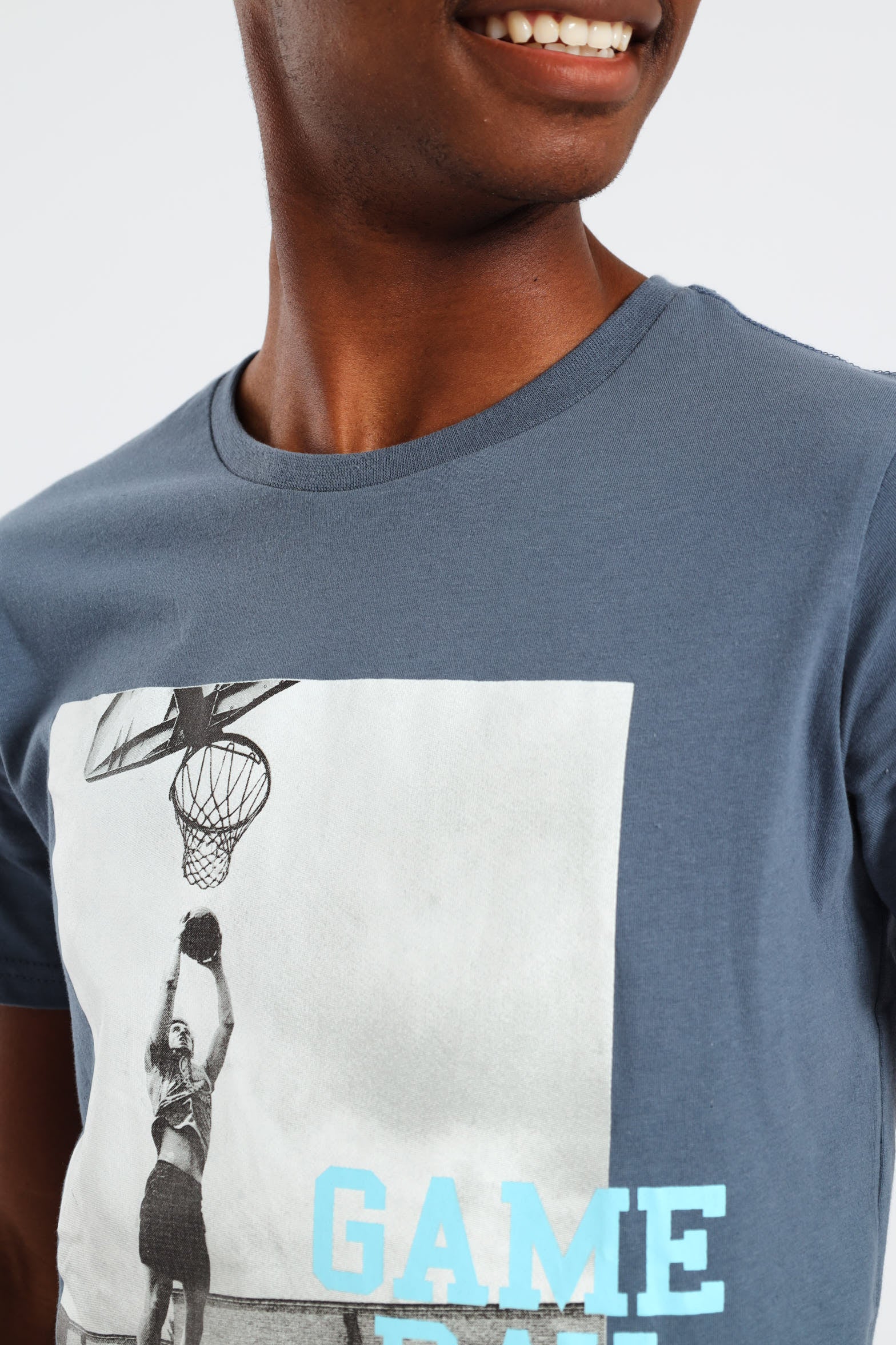 Boys Basketball Photo Printed Tee - Blue - Image 4