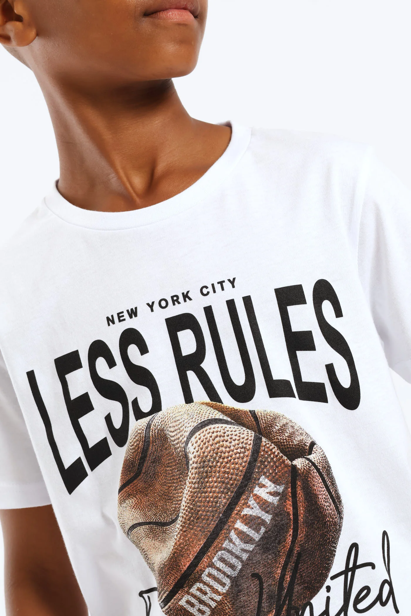 Boys Basketball Print T-Shirt - White - Image 5