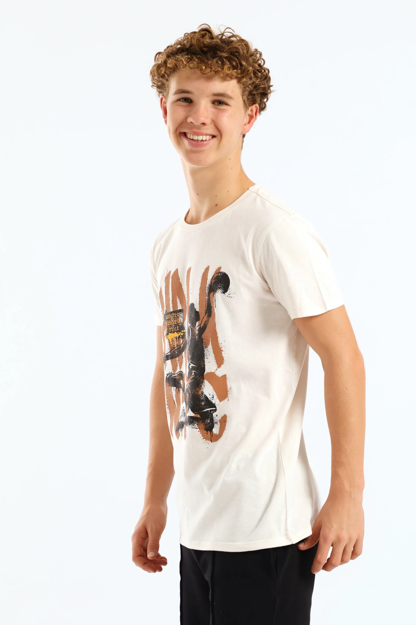 Boys Basketball Print Tee - Ivory - Image 3