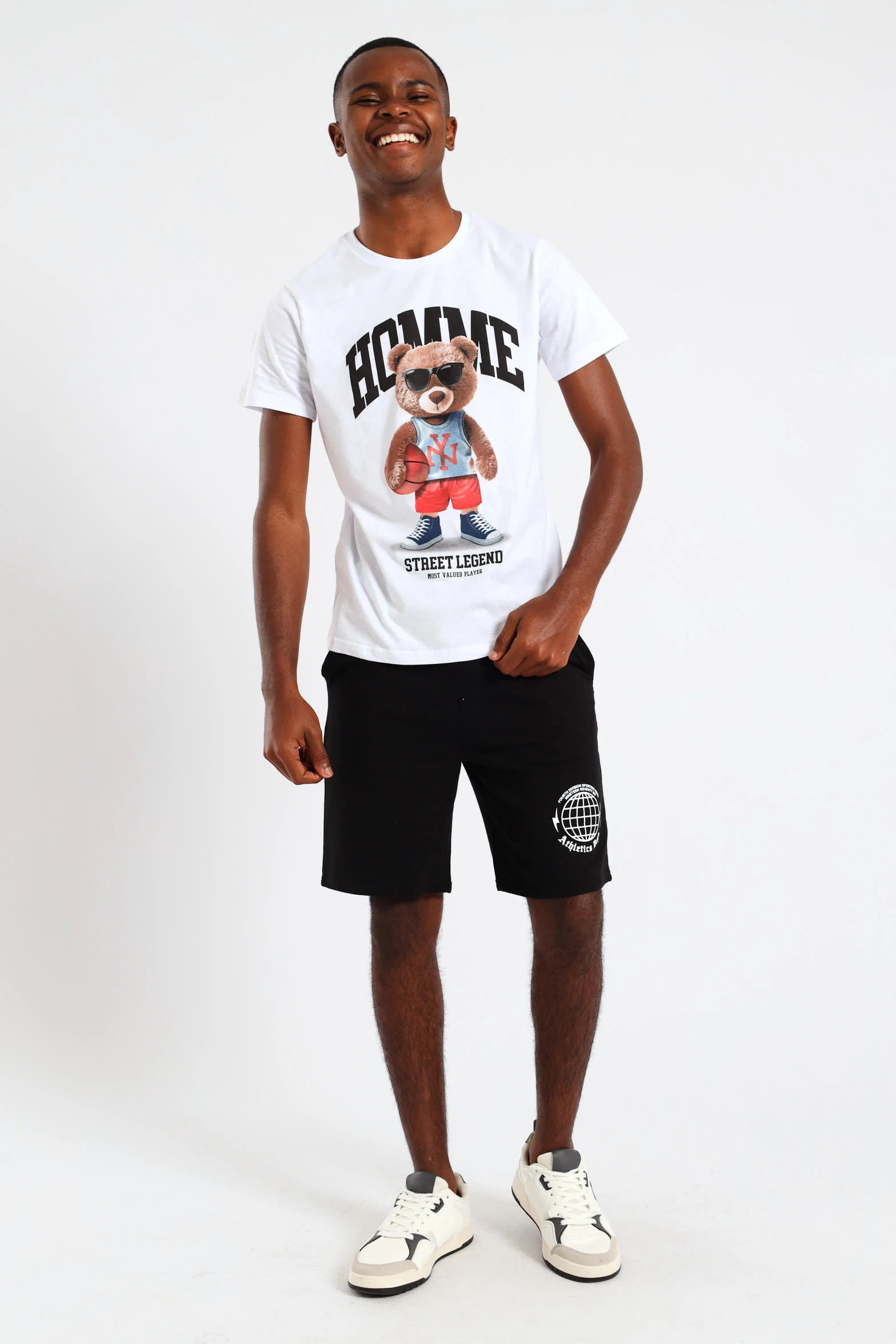 Boys Basketball Teddy Printed Tee - White - Image 2