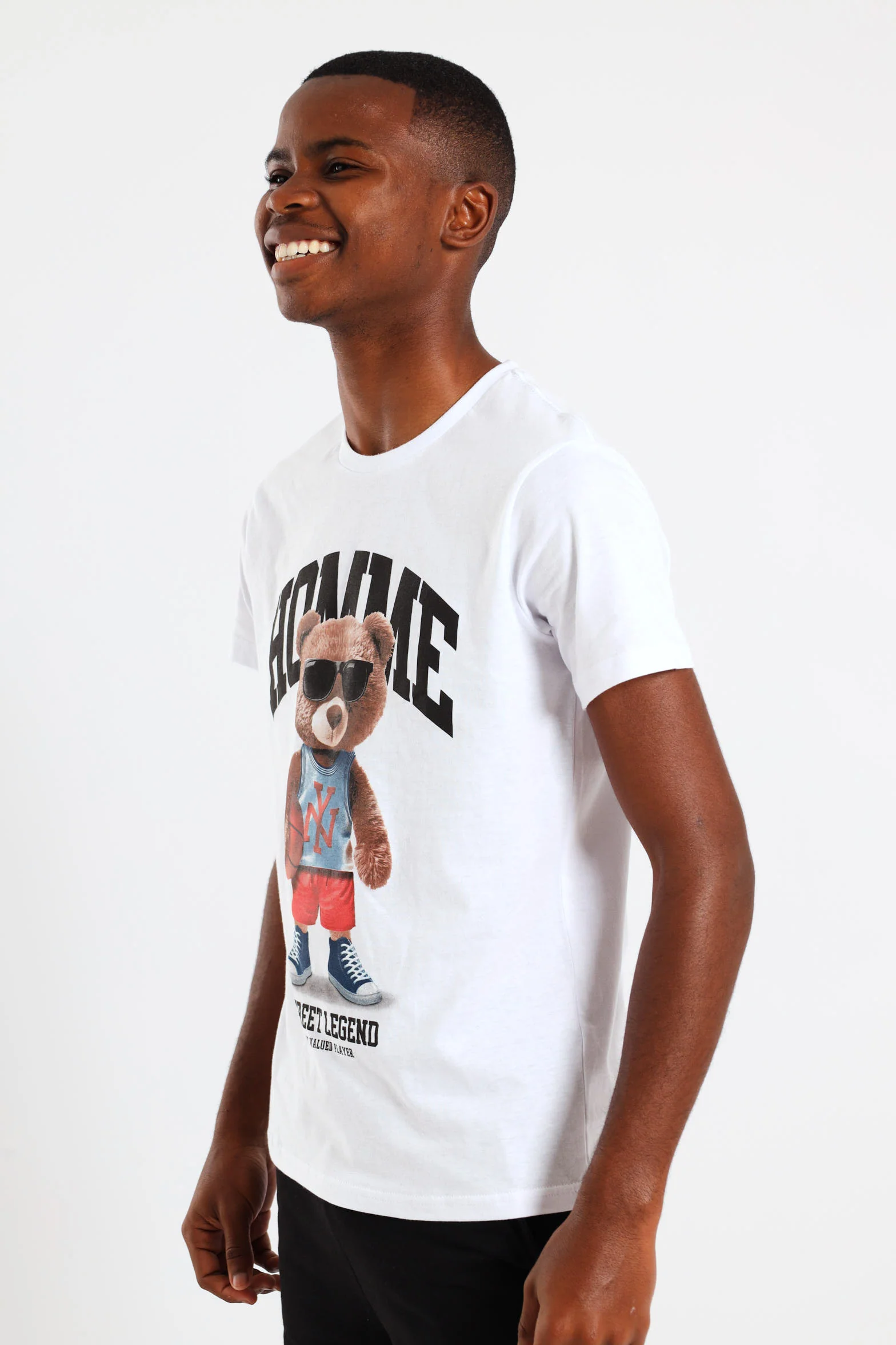 Boys Basketball Teddy Printed Tee - White - Image 3