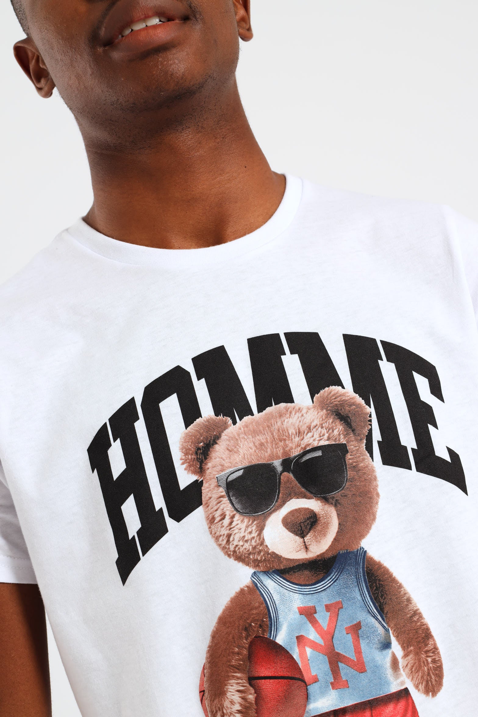 Boys Basketball Teddy Printed Tee - White - Image 5