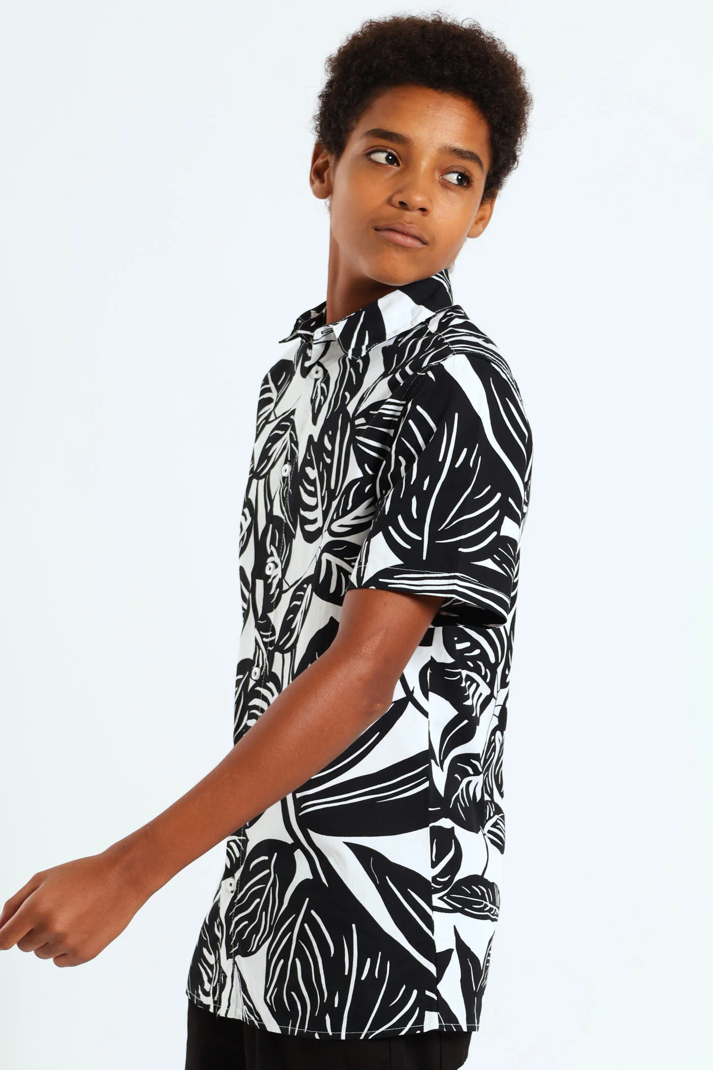 Boys Big Floral Shirt - Black/White - Image 3