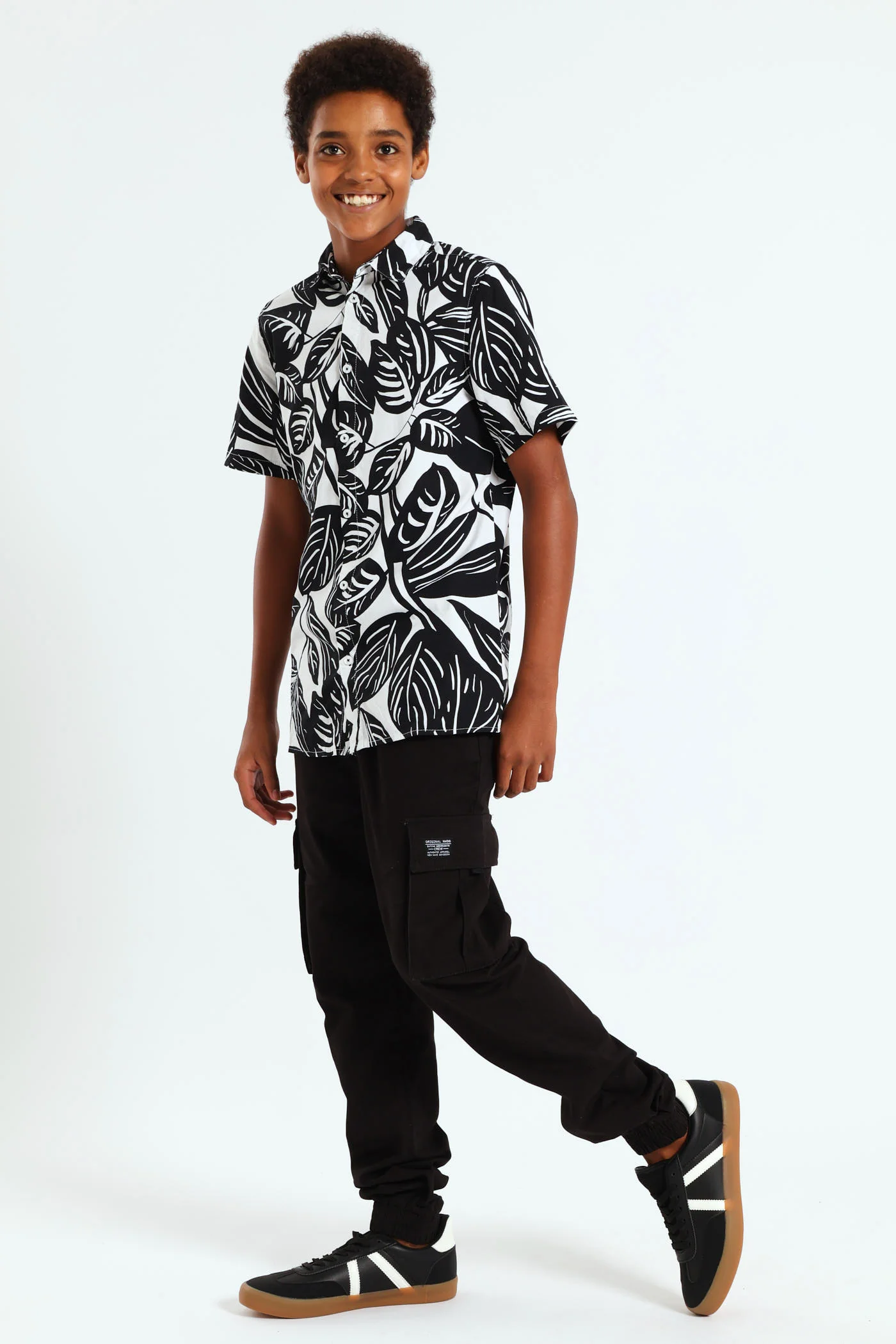 Boys Big Floral Shirt - Black/White - Image 4