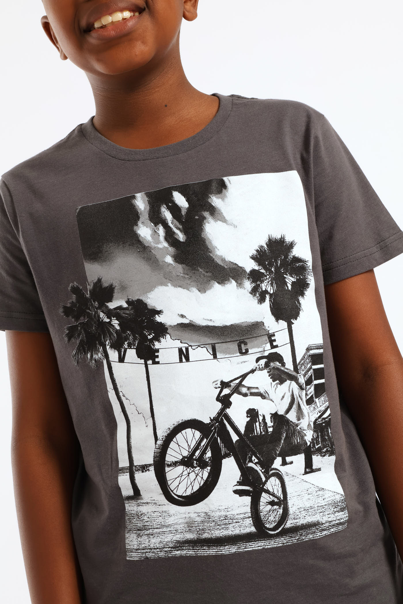 Boys Biker Beach Print T-Shirt - Charcoal - Image 2