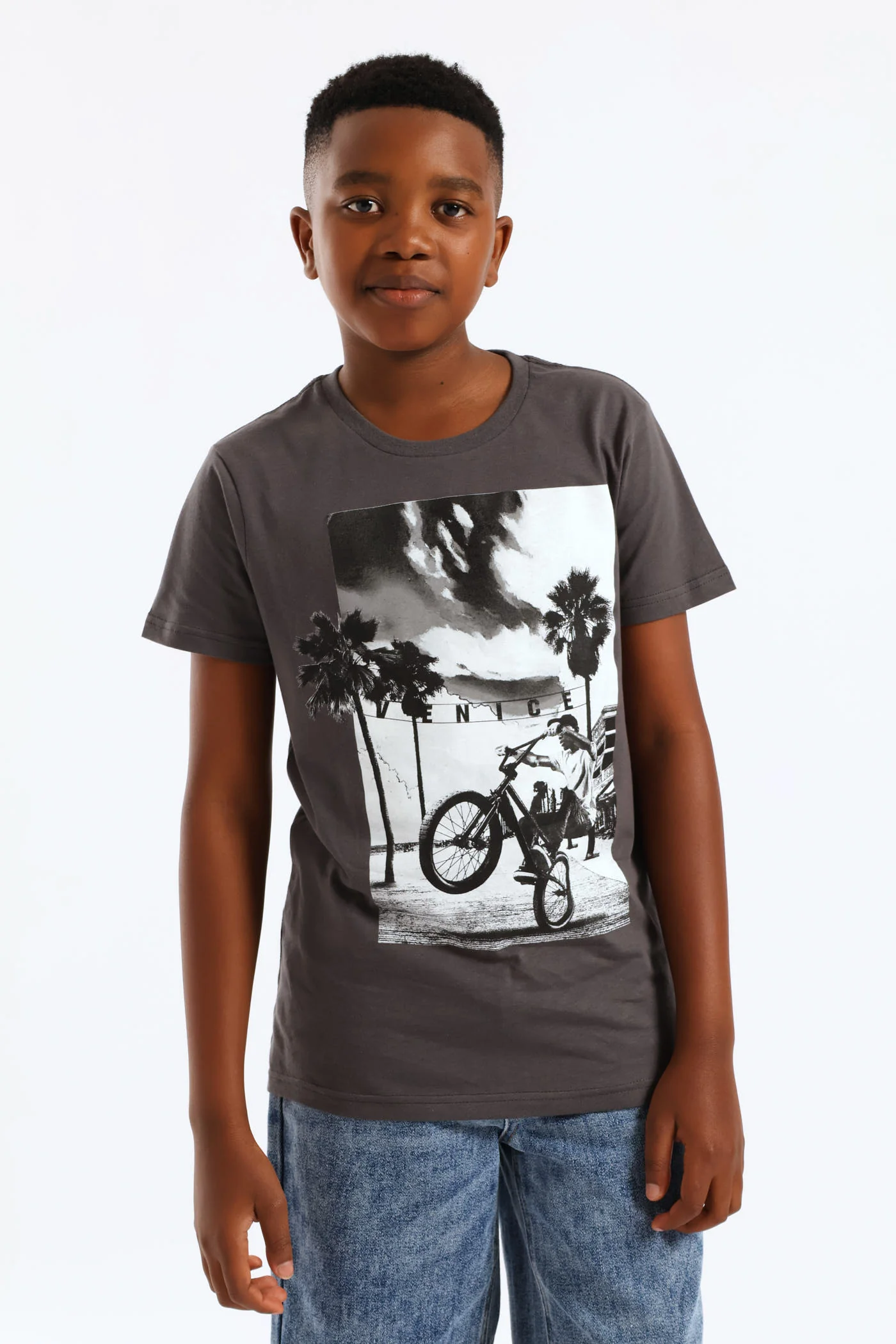 Boys Biker Beach Print T-Shirt - Charcoal - Image 3