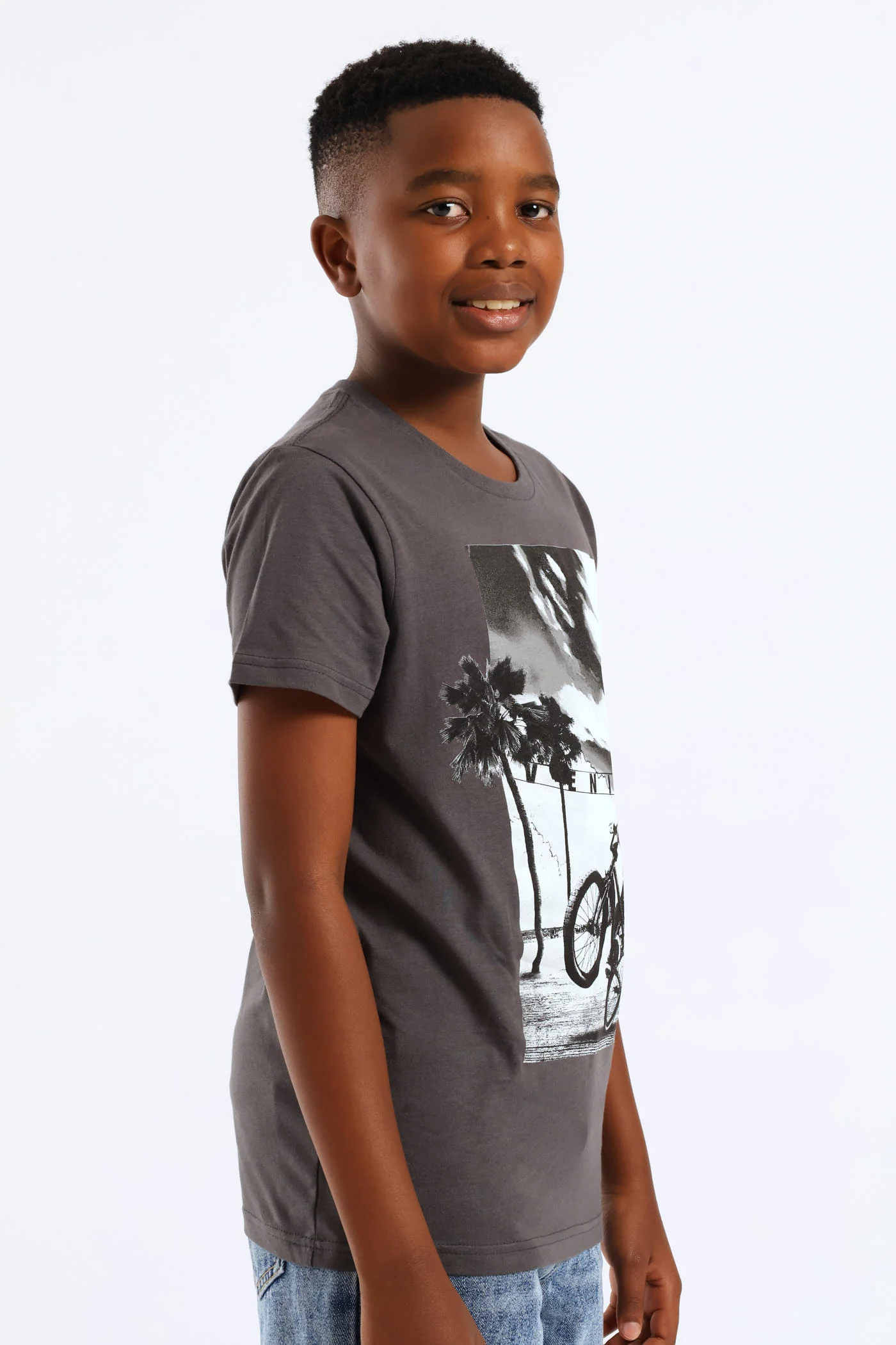 Boys Biker Beach Print T-Shirt - Charcoal - Image 4