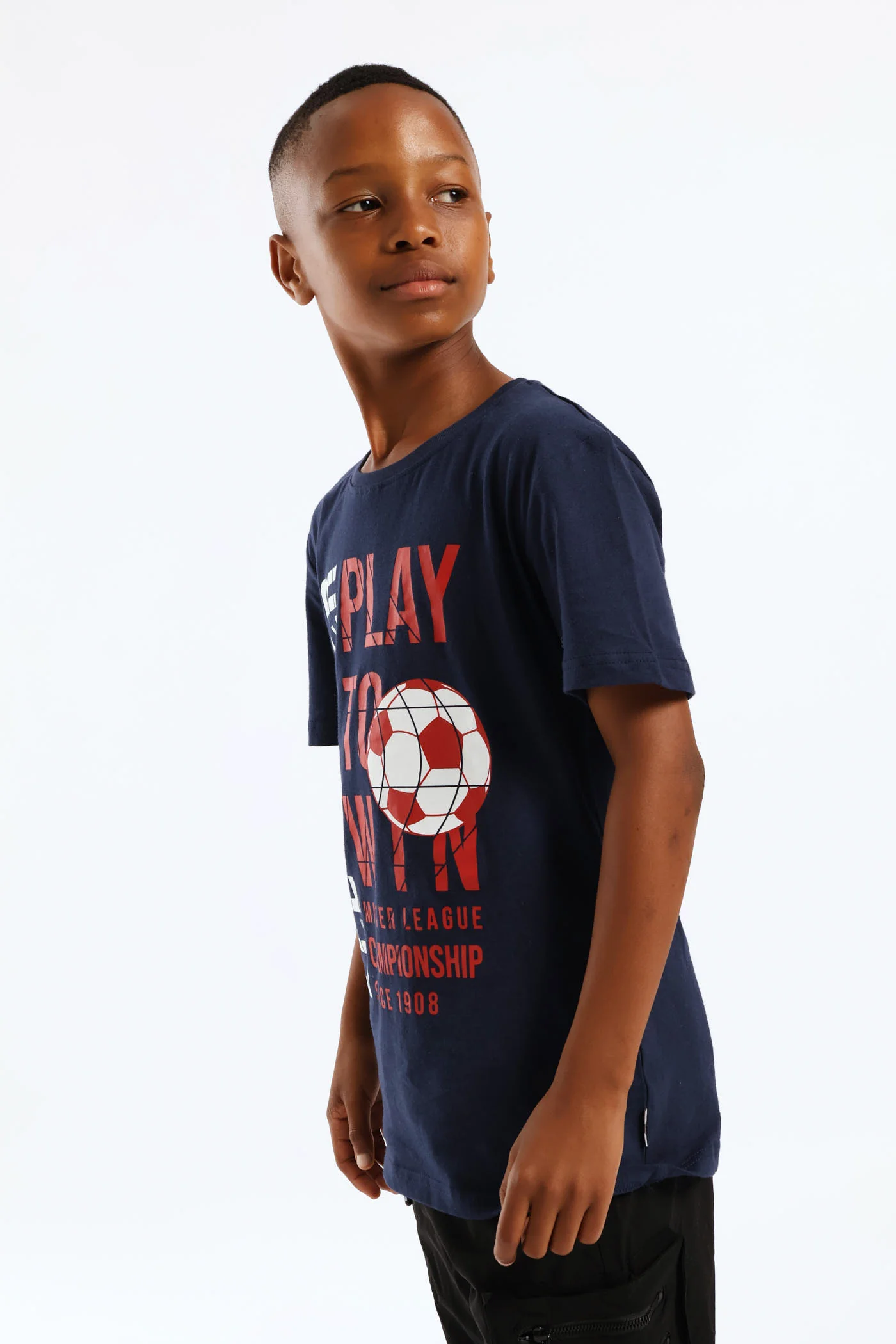 Boys Brandon Soccer Print T-Shirt - Navy - Image 4