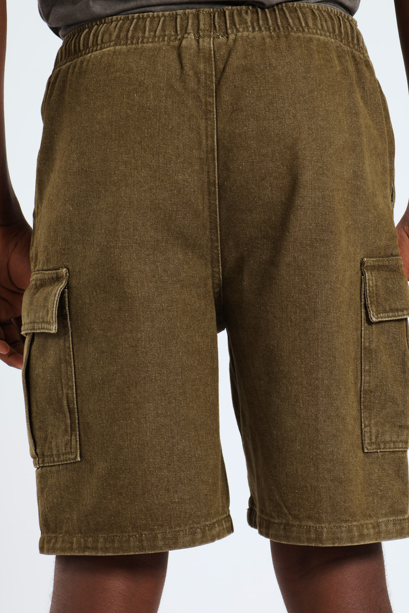 Boys Bull Denim Wash Cargo Short - Olive - Image 2