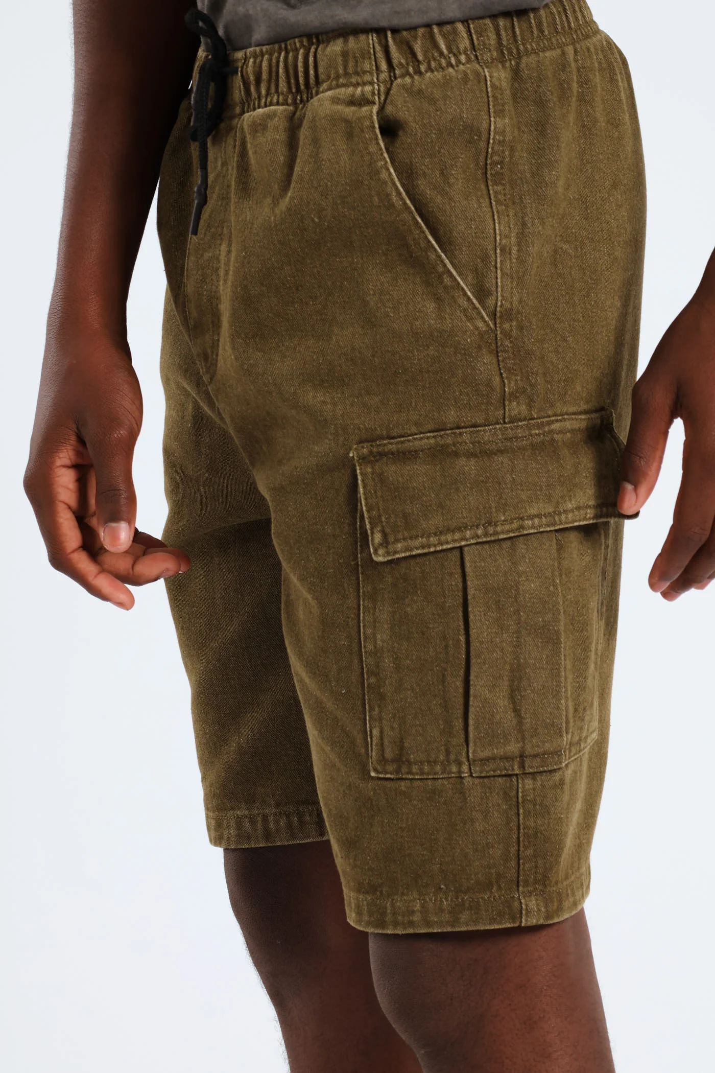 Boys Bull Denim Wash Cargo Short - Olive - Image 3