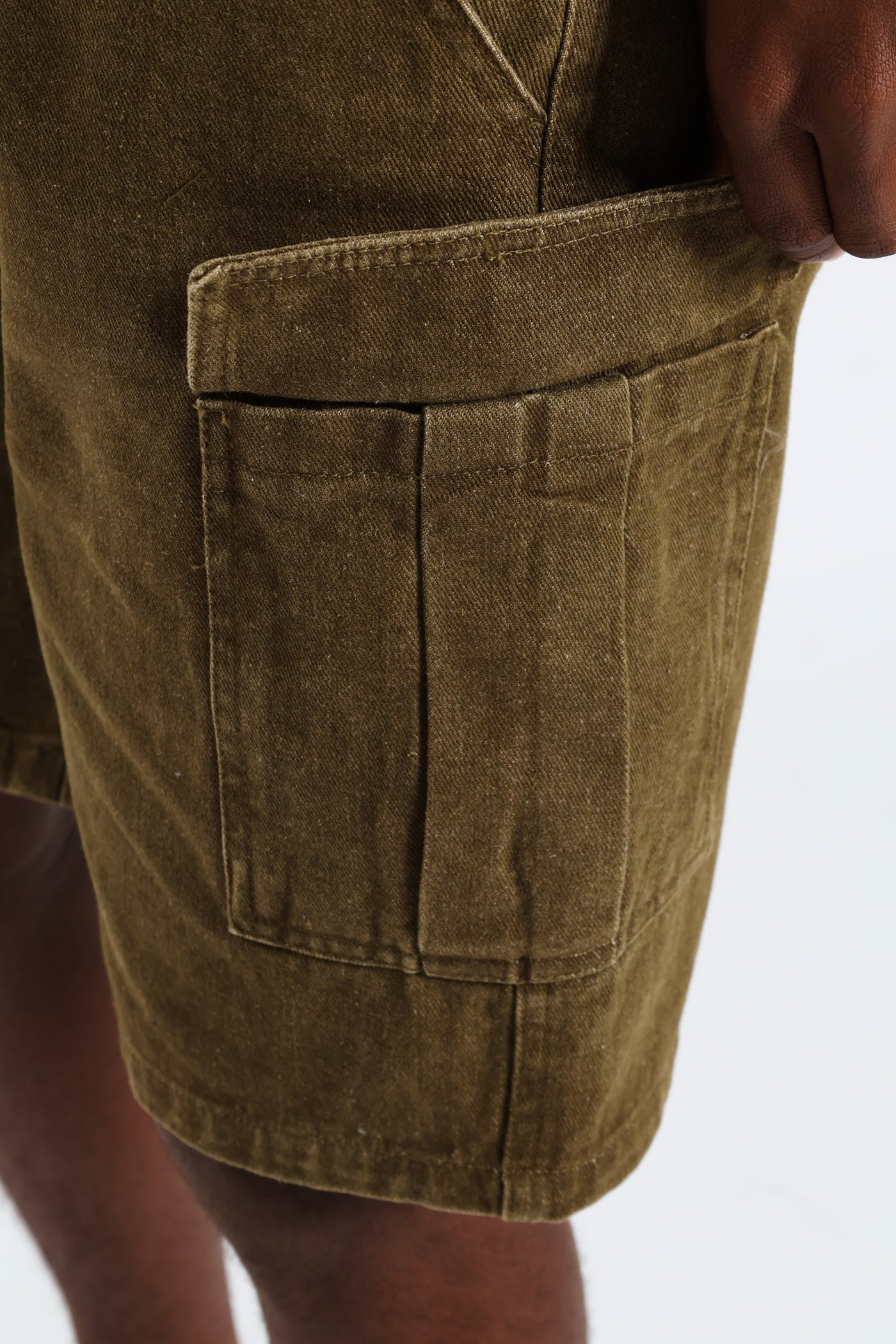 Boys Bull Denim Wash Cargo Short - Olive - Image 4