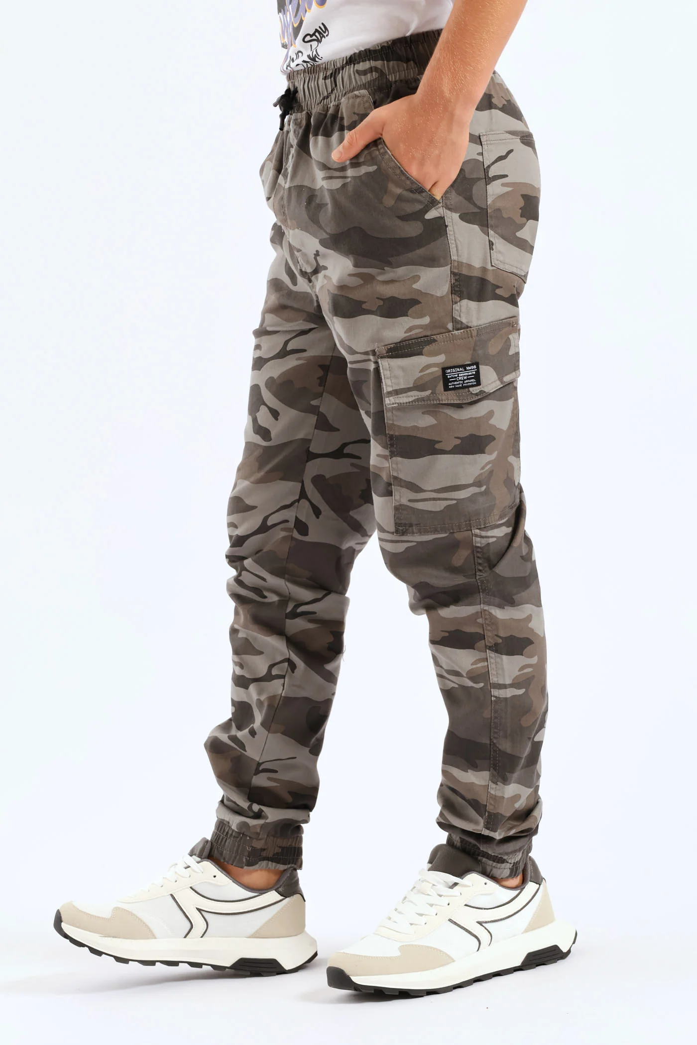 Boys Camo Print Cargo Jogger - Grey - Image 4