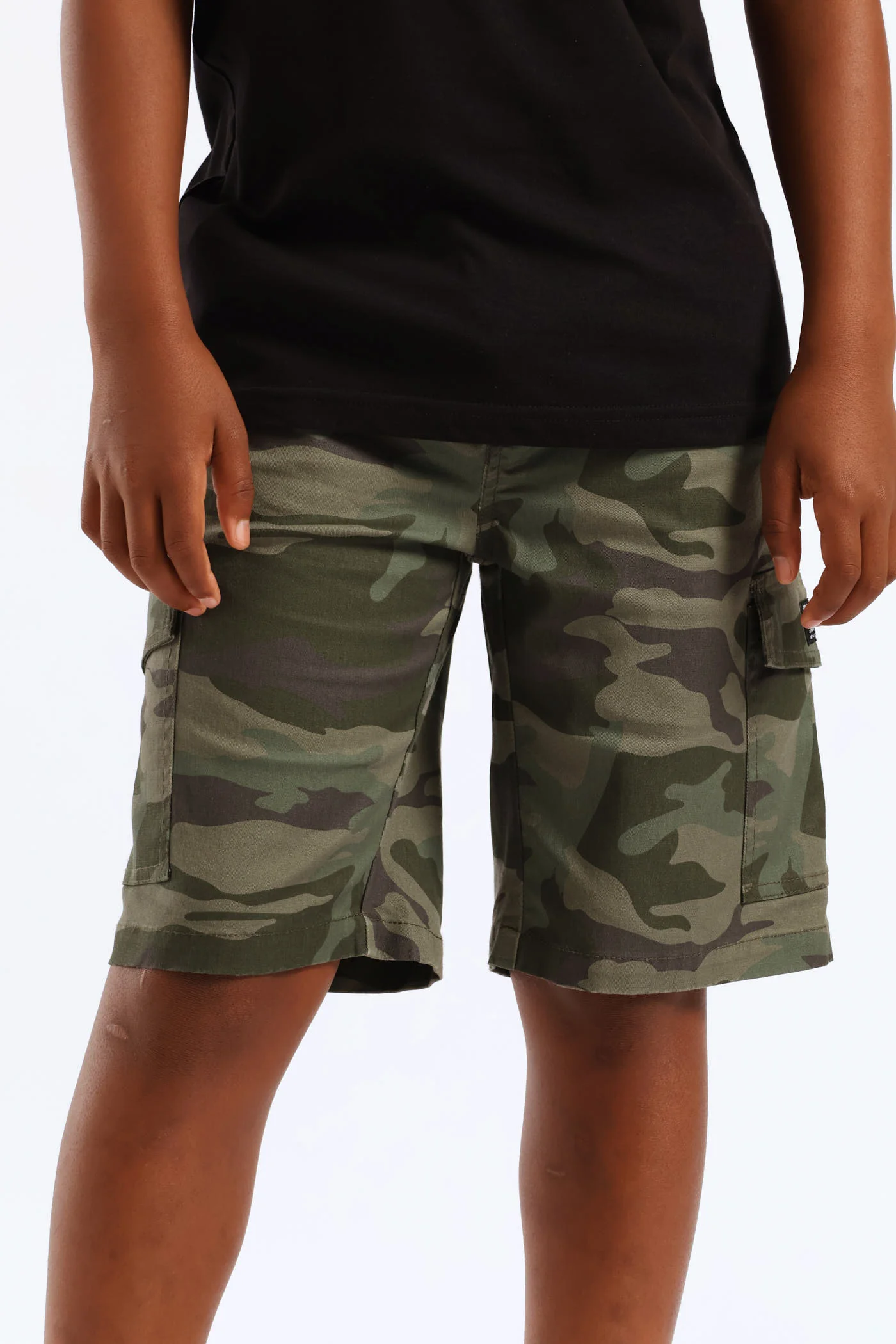 Boys Camo Print Cargo Short - Green - Image 2