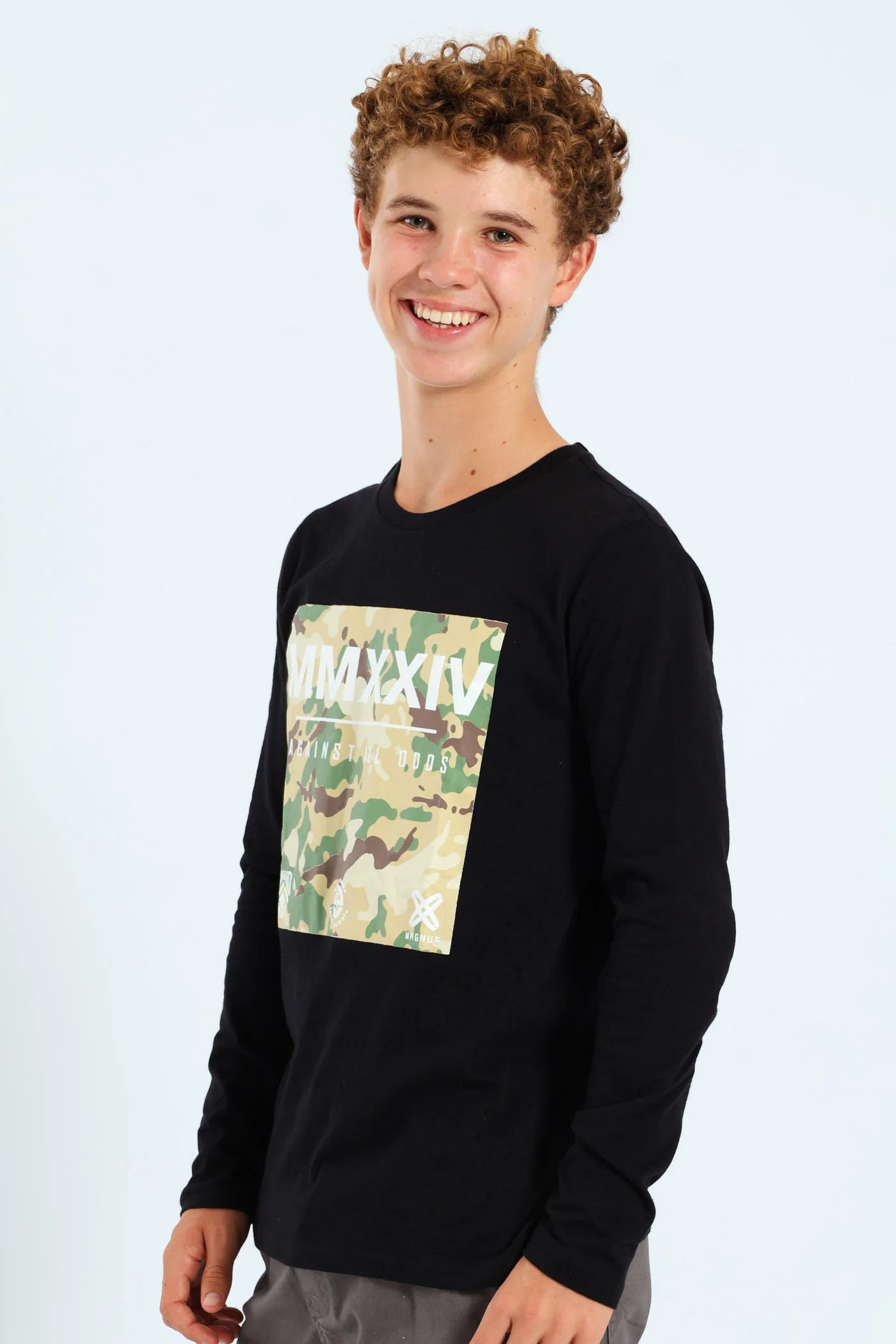 Boys Camo Print Long Sleeve Tee - Black - Image 4