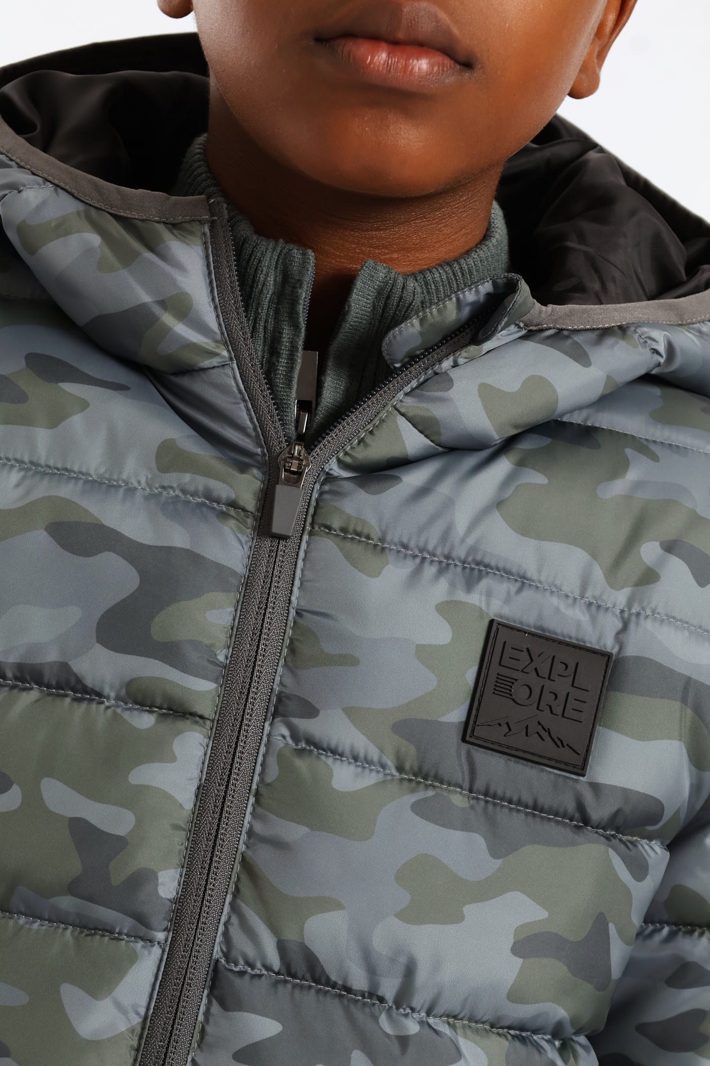 Boys Camo Print Puffer Jacket - Green - Image 2
