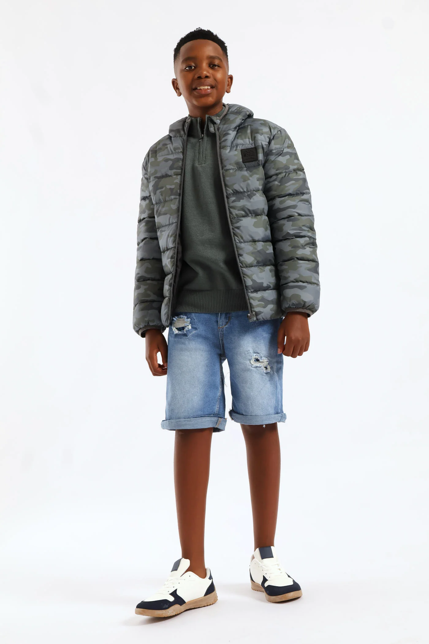 Boys Camo Print Puffer Jacket - Green - Image 3