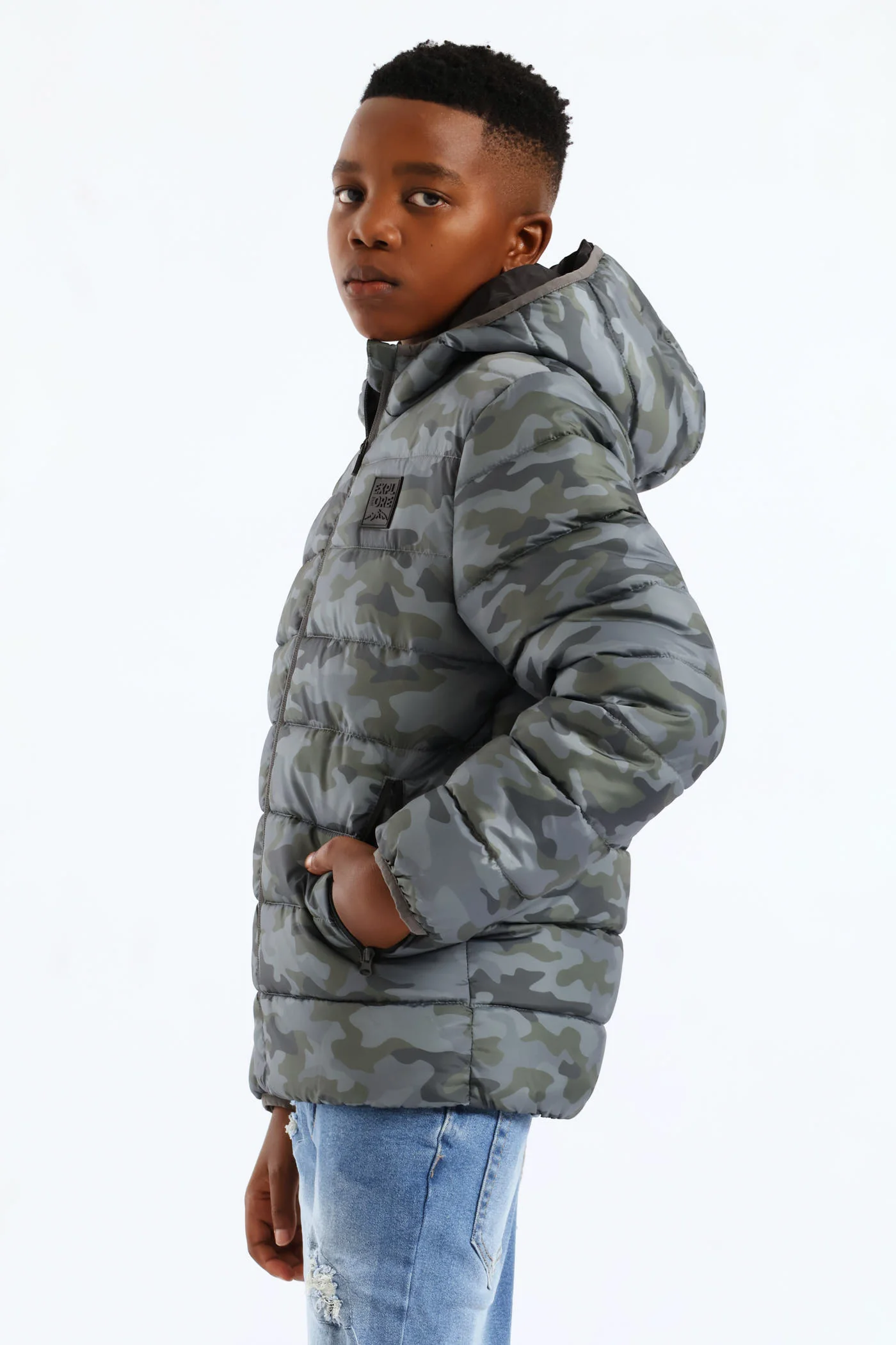 Boys Camo Print Puffer Jacket - Green - Image 4