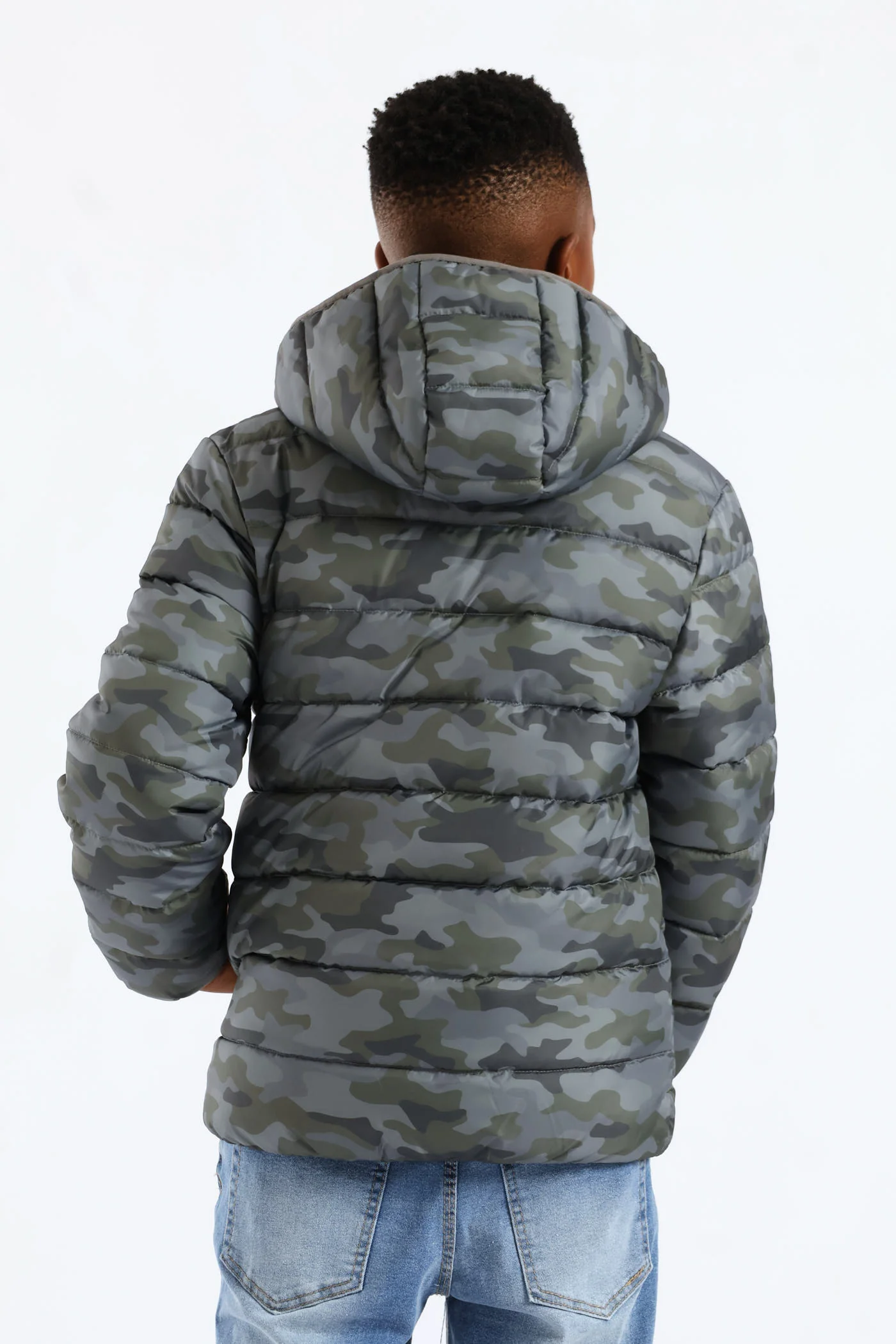 Boys Camo Print Puffer Jacket - Green - Image 5