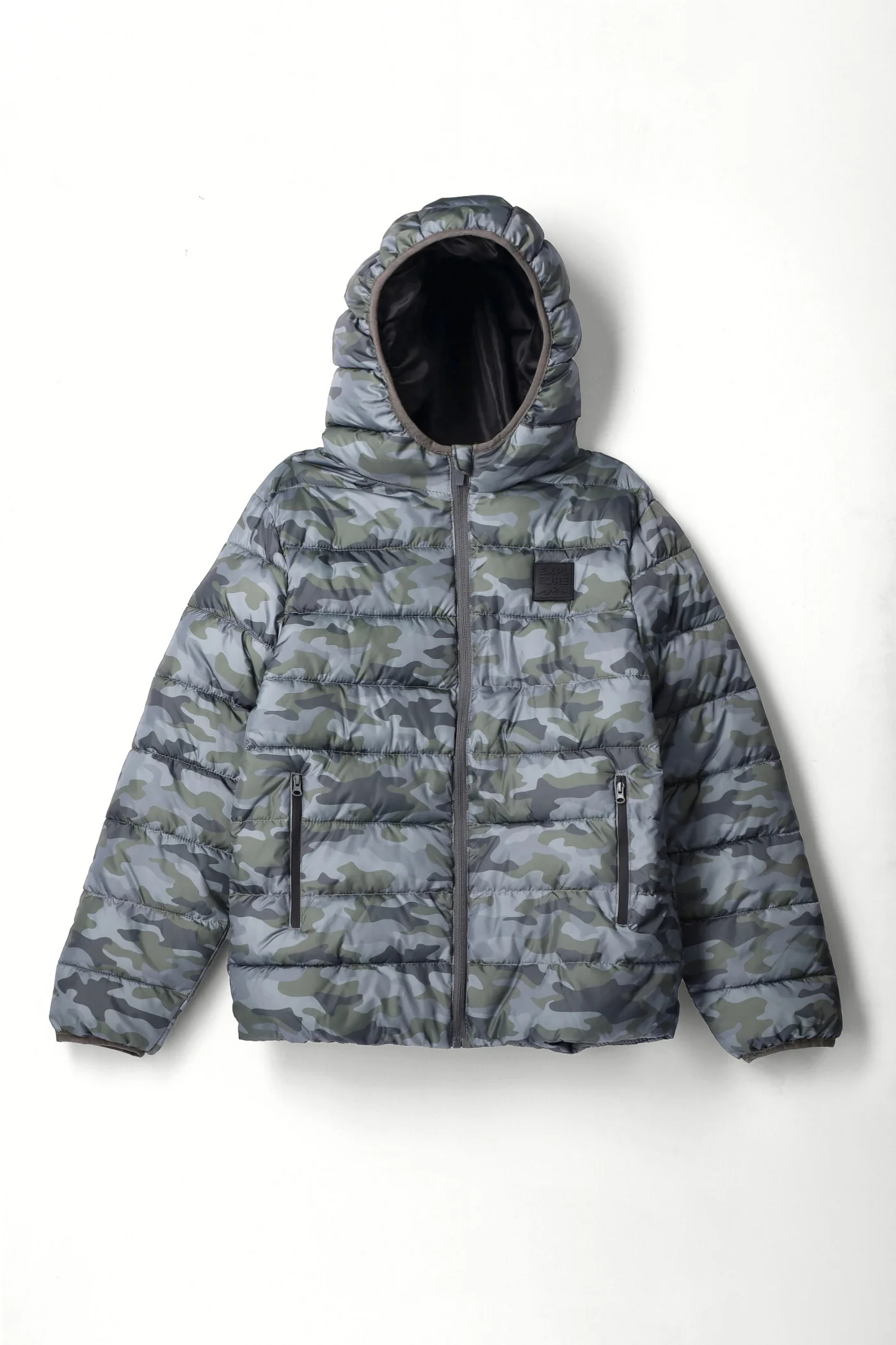 Boys Camo Print Puffer Jacket - Green - Image 7