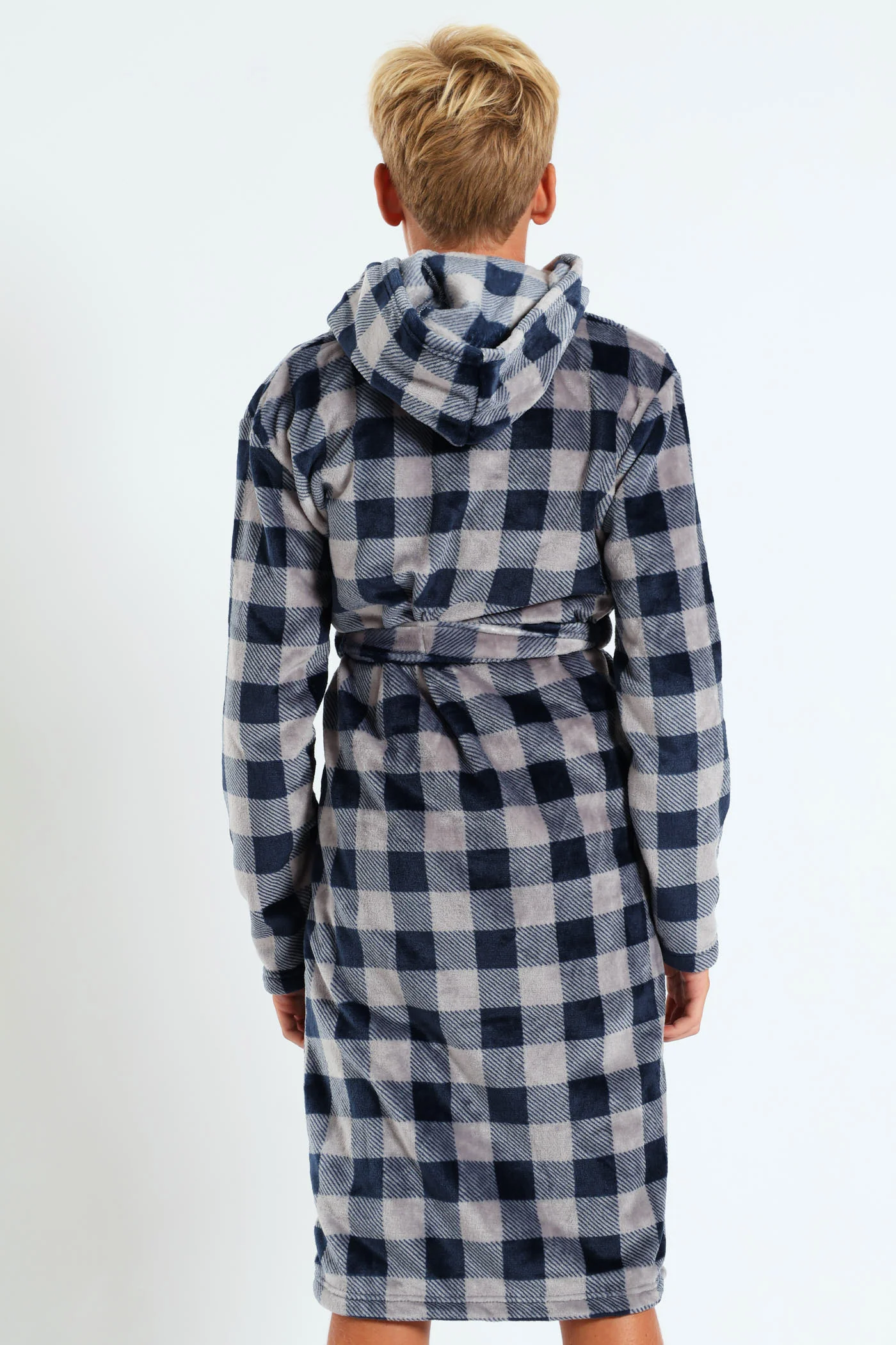 Boys Check Print Gown - Navy - Image 2