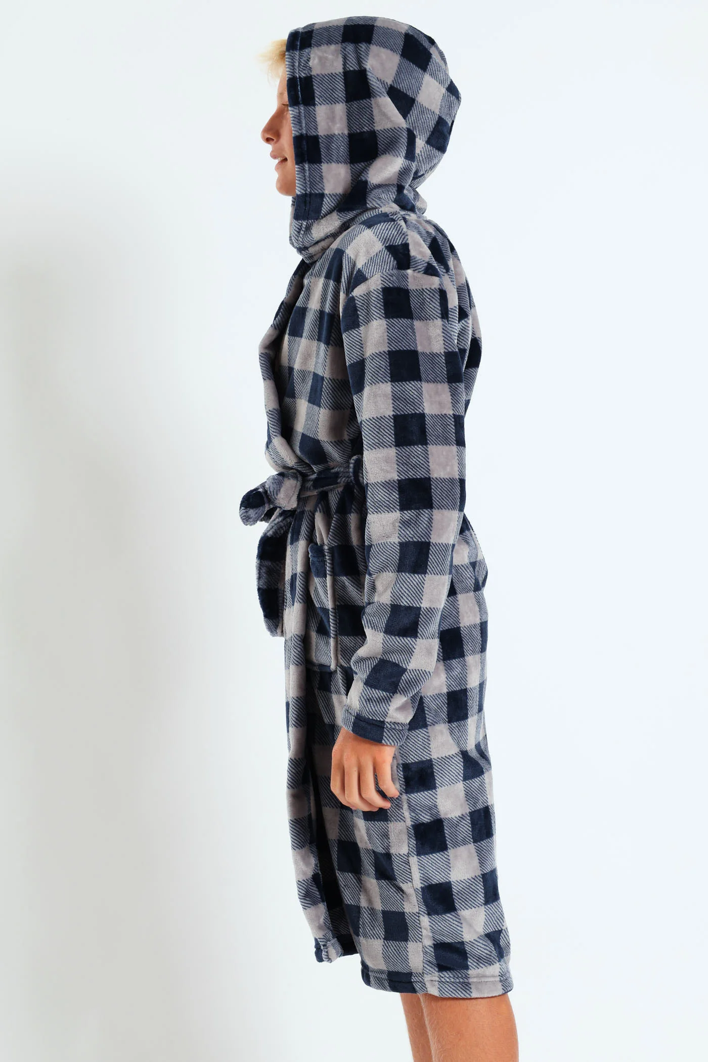 Boys Check Print Gown - Navy - Image 3