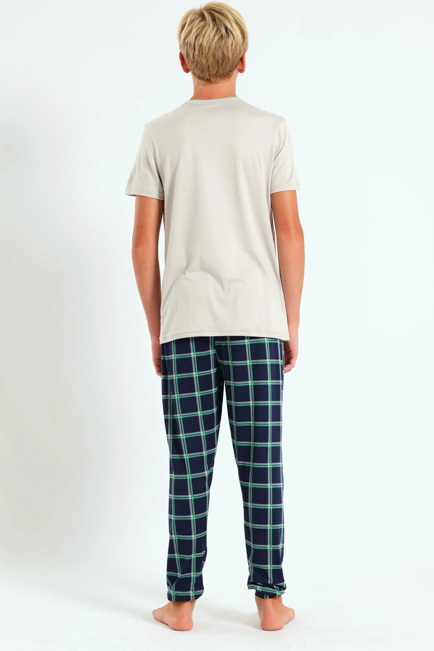 Boys Check Top & Bottom Sleep Set - Grey - Image 3