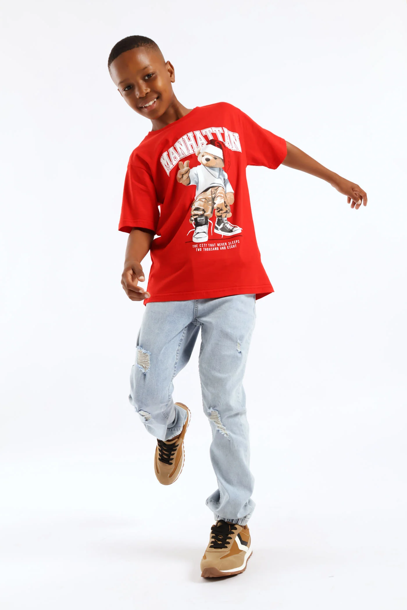 Boys Christmas Teddy Print T-Shirt - Red - Image 3