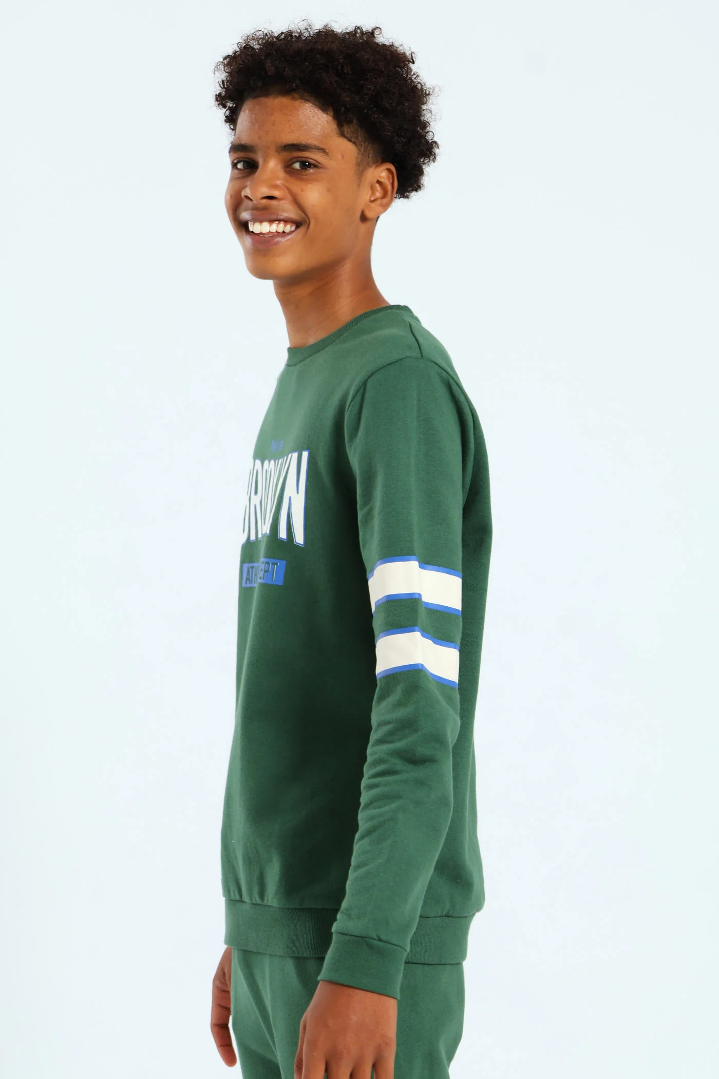 Boys College Stripe Sleeve Crew Top - Green - Image 2