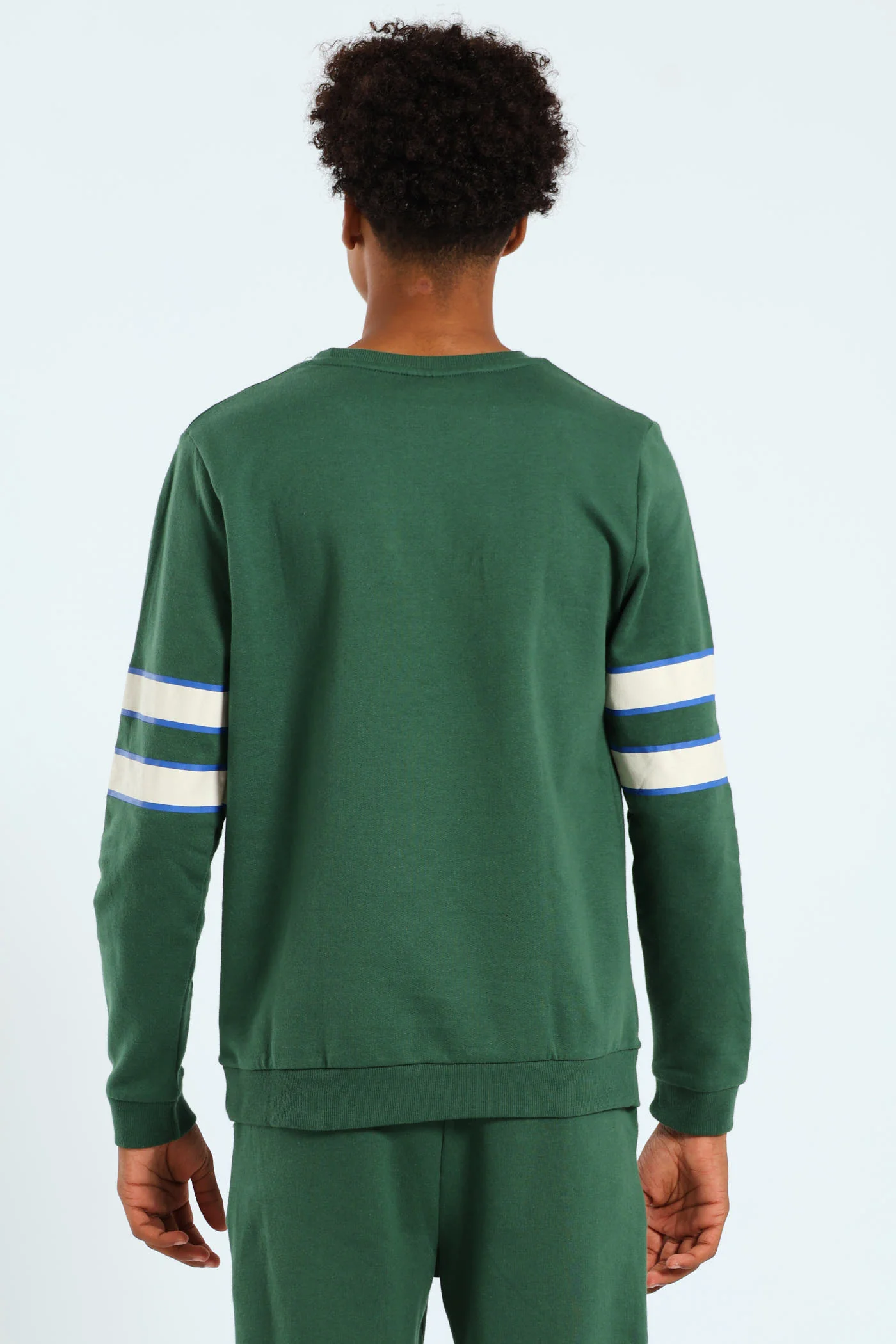 Boys College Stripe Sleeve Crew Top - Green - Image 3