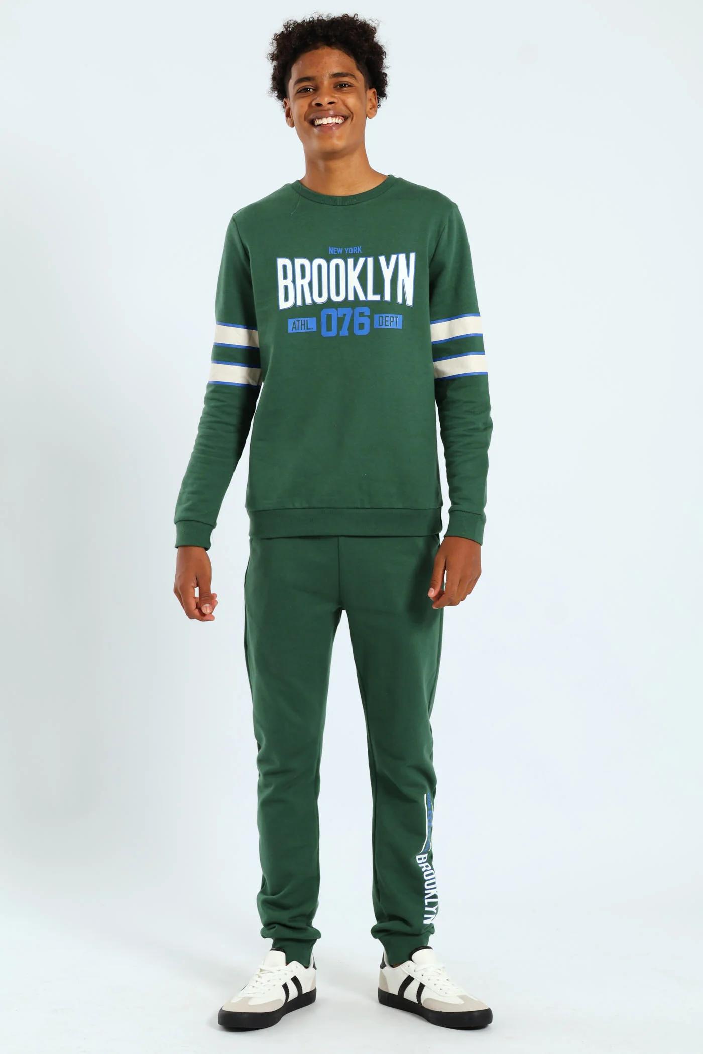 Boys College Stripe Sleeve Crew Top - Green - Image 4