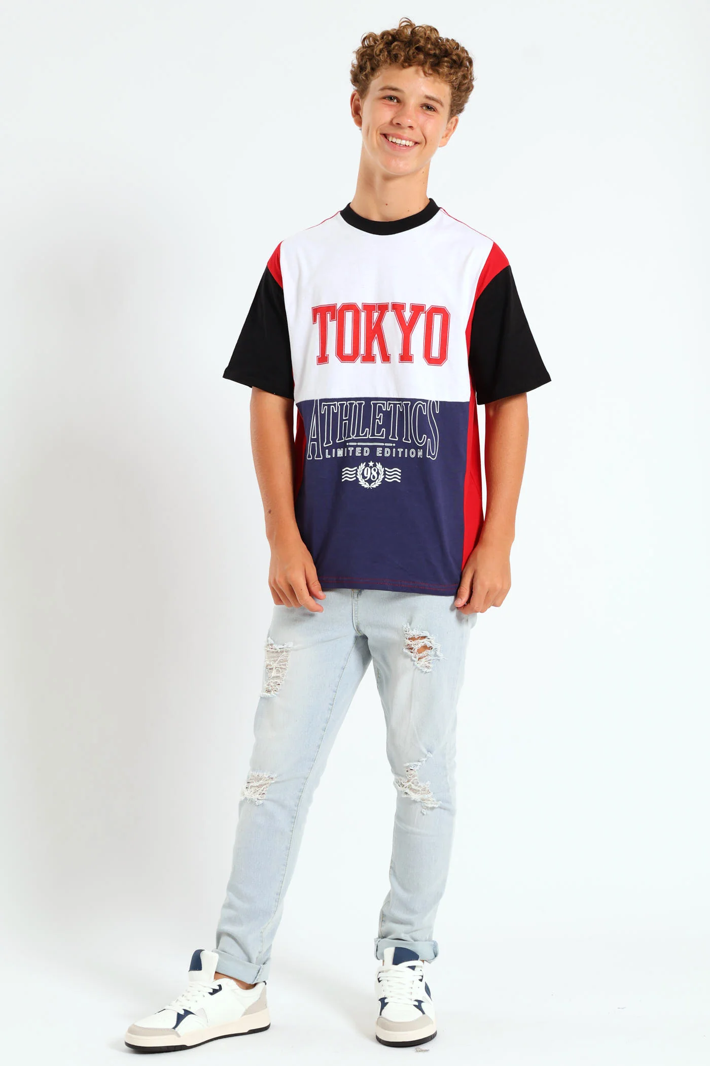 Boys Colourblock Oversized Tokyo Athletics Tee - Multi - Image 5