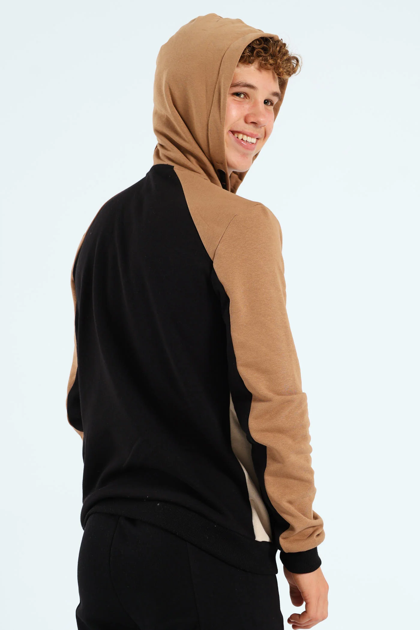 Boys Colourblock Zip Through Hoodie - Black/Tan - Image 2