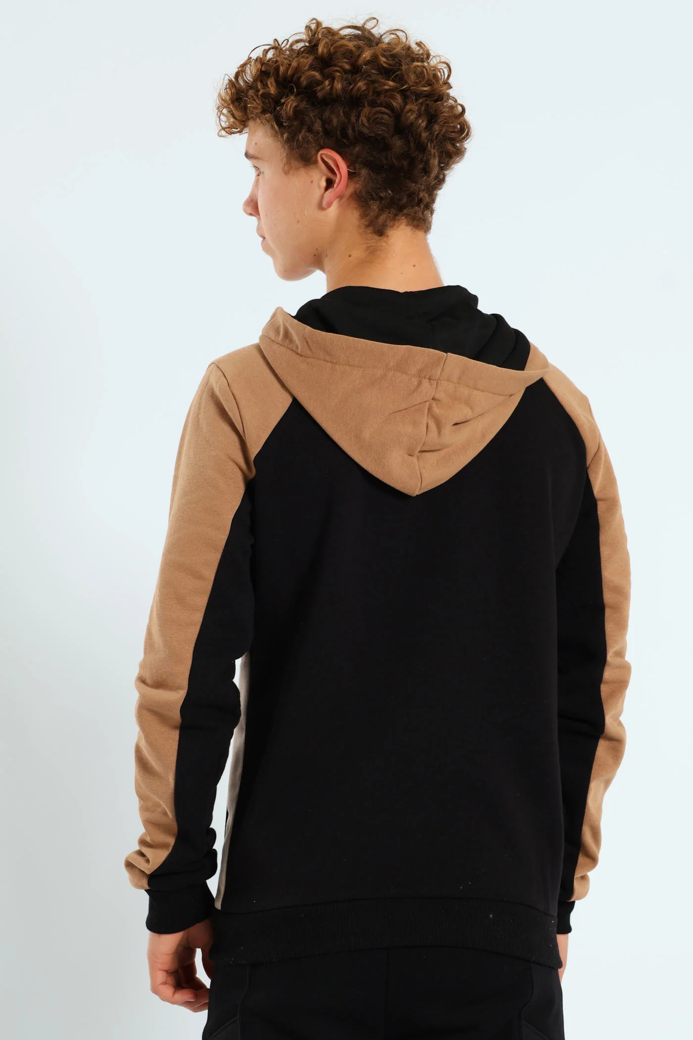 Boys Colourblock Zip Through Hoodie - Black/Tan - Image 6