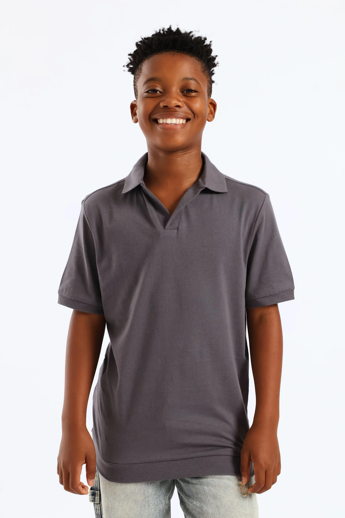 Boys Cotton Notch Neck Golfer - Charcoal - Image 3