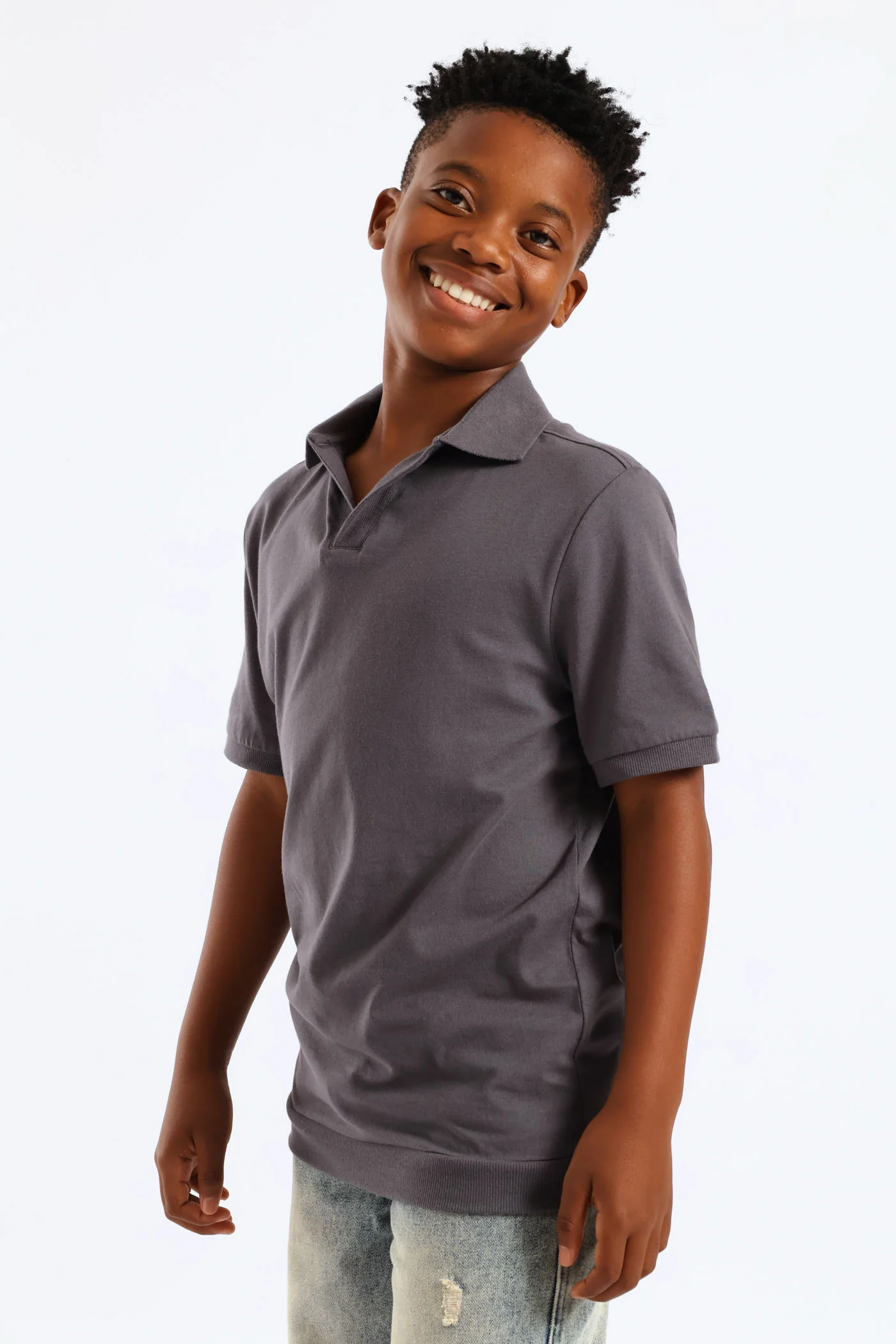 Boys Cotton Notch Neck Golfer - Charcoal - Image 4