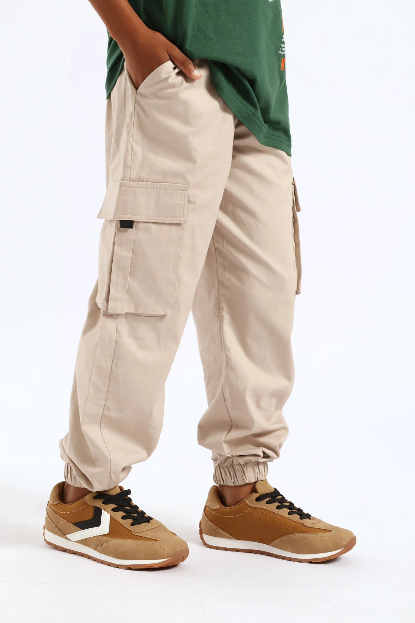 Boys Cotton Twill Cargo Jogger - Light Stone - Image 2