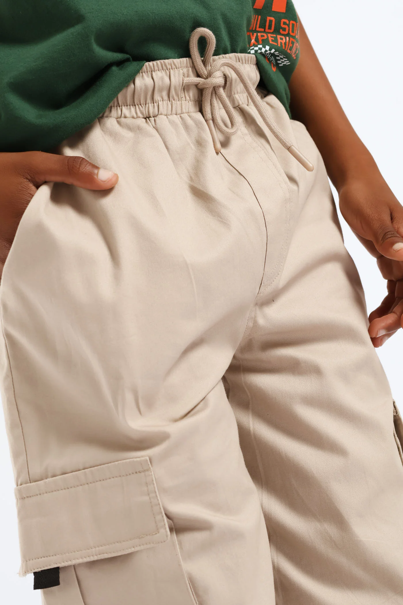 Boys Cotton Twill Cargo Jogger - Light Stone - Image 3