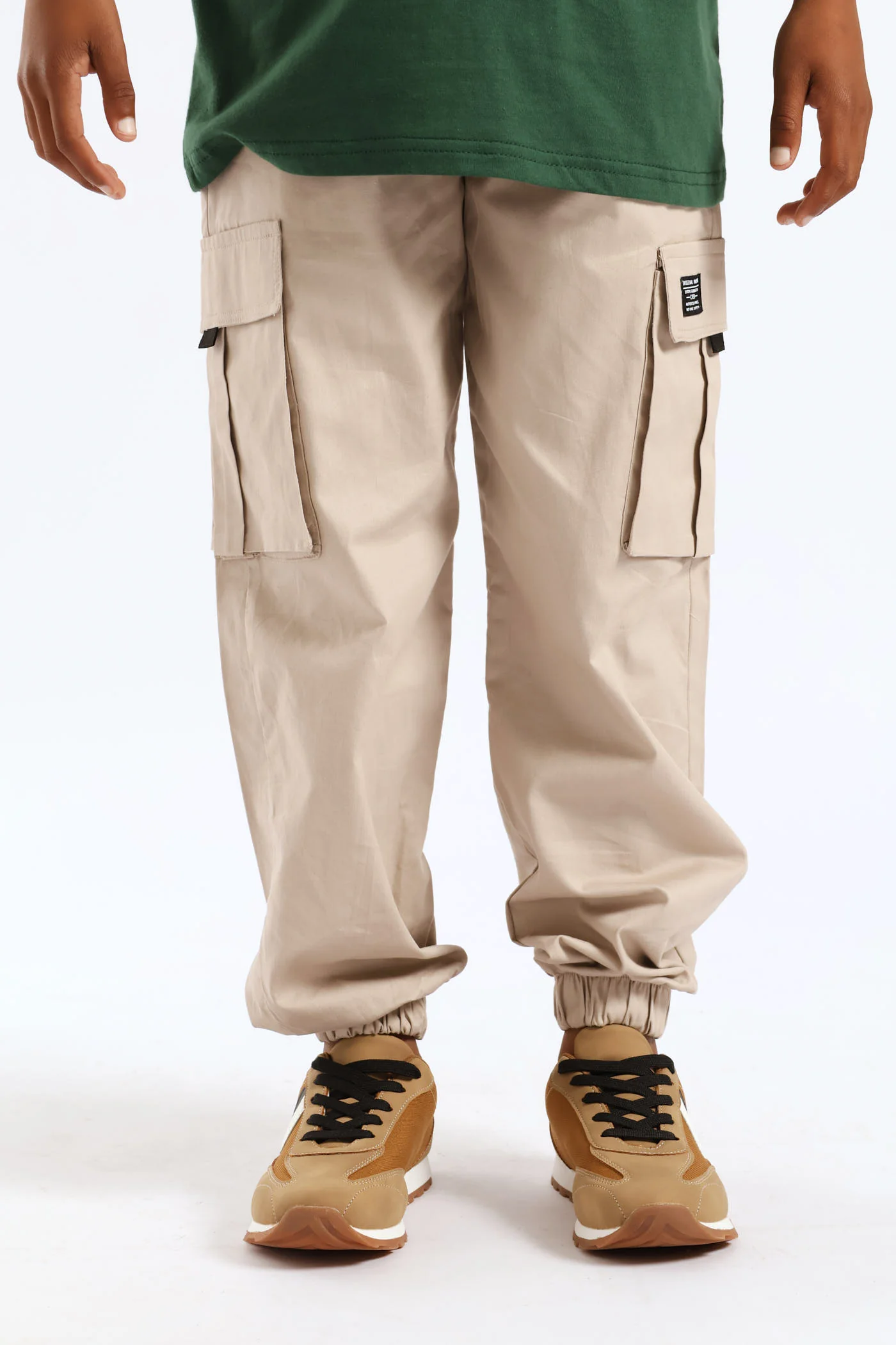 Boys Cotton Twill Cargo Jogger - Light Stone - Image 4