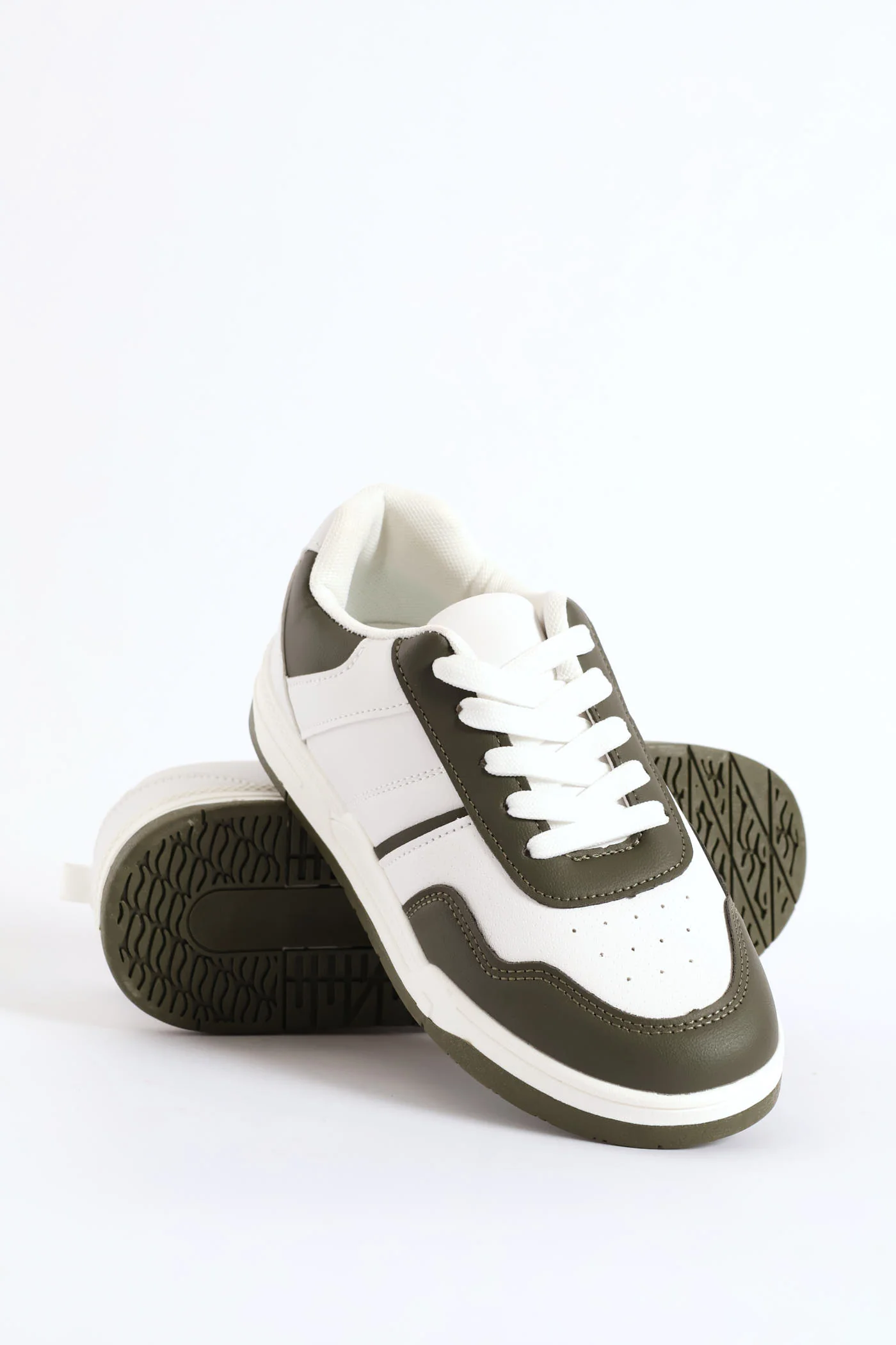 Boys Court Sneaker - White/Olive - Image 6