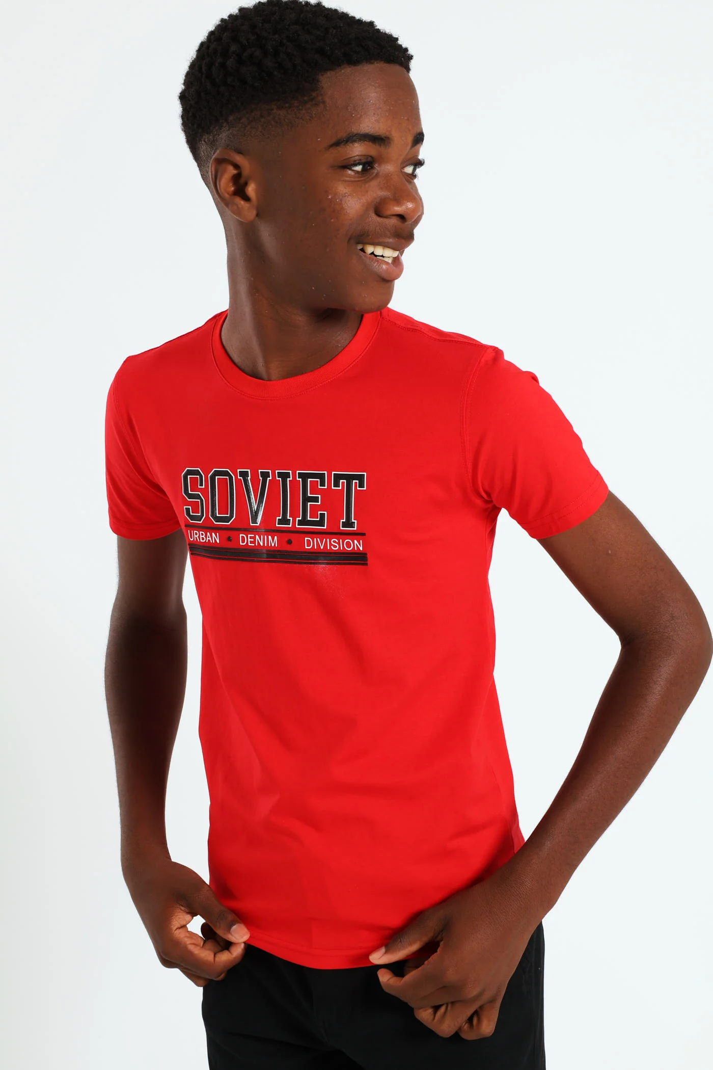 Boys Dashing Crew Neck Fashion Tee - Red - Image 2