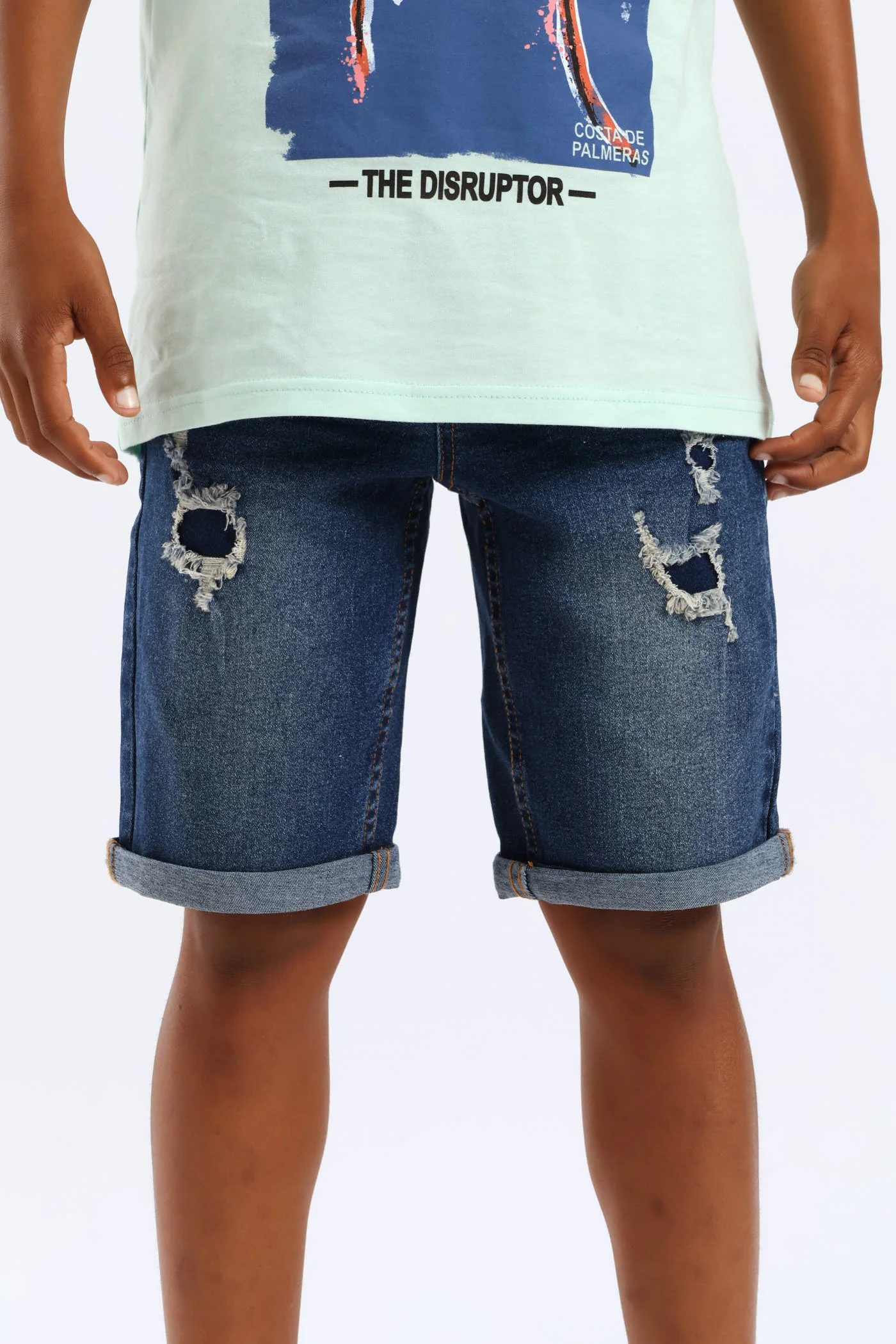 Boys Denim Rip & Repair Short - Dark Blue - Image 2