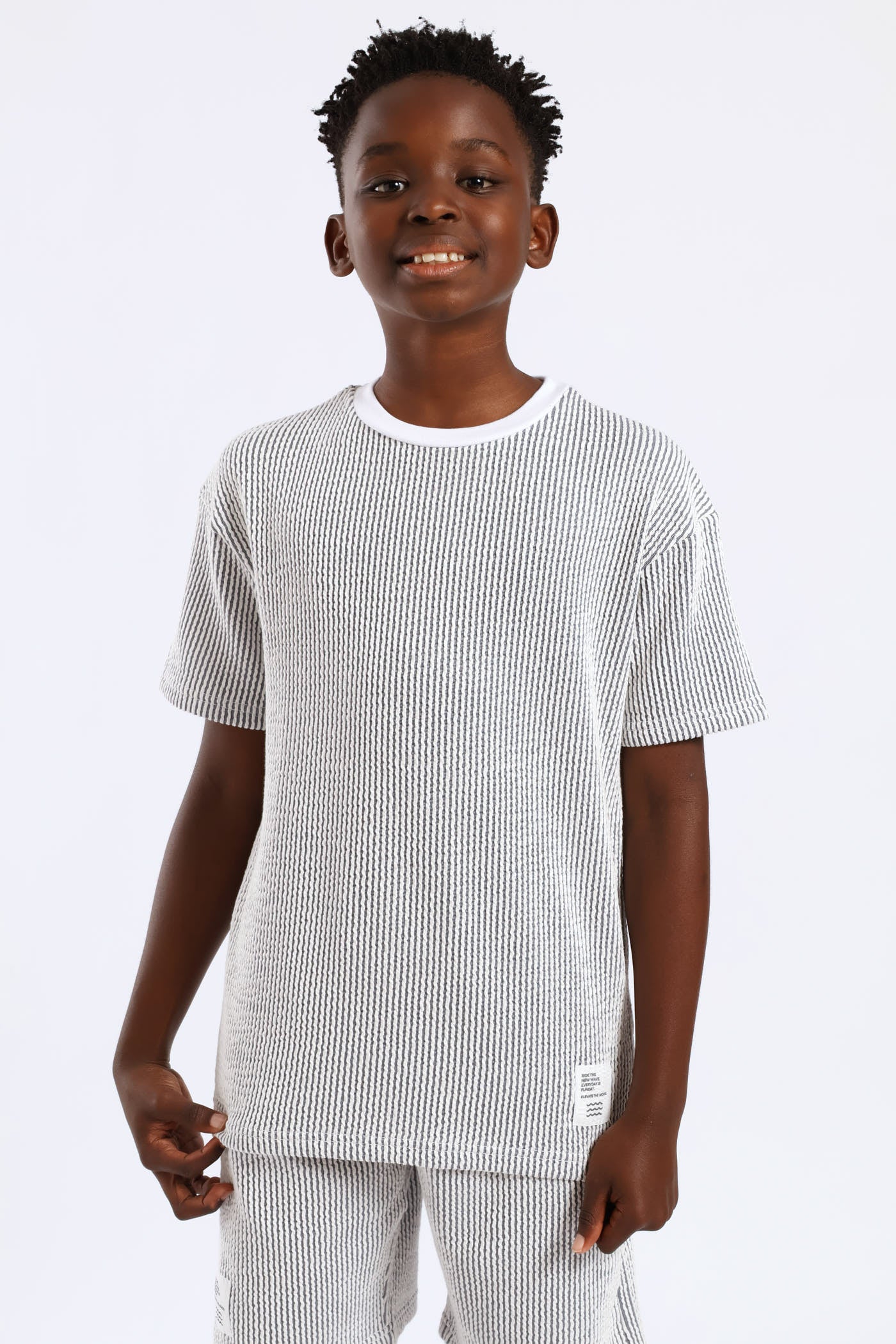 Boys Stripe Seersucker Textured T-Shirt - Denim - Image 2