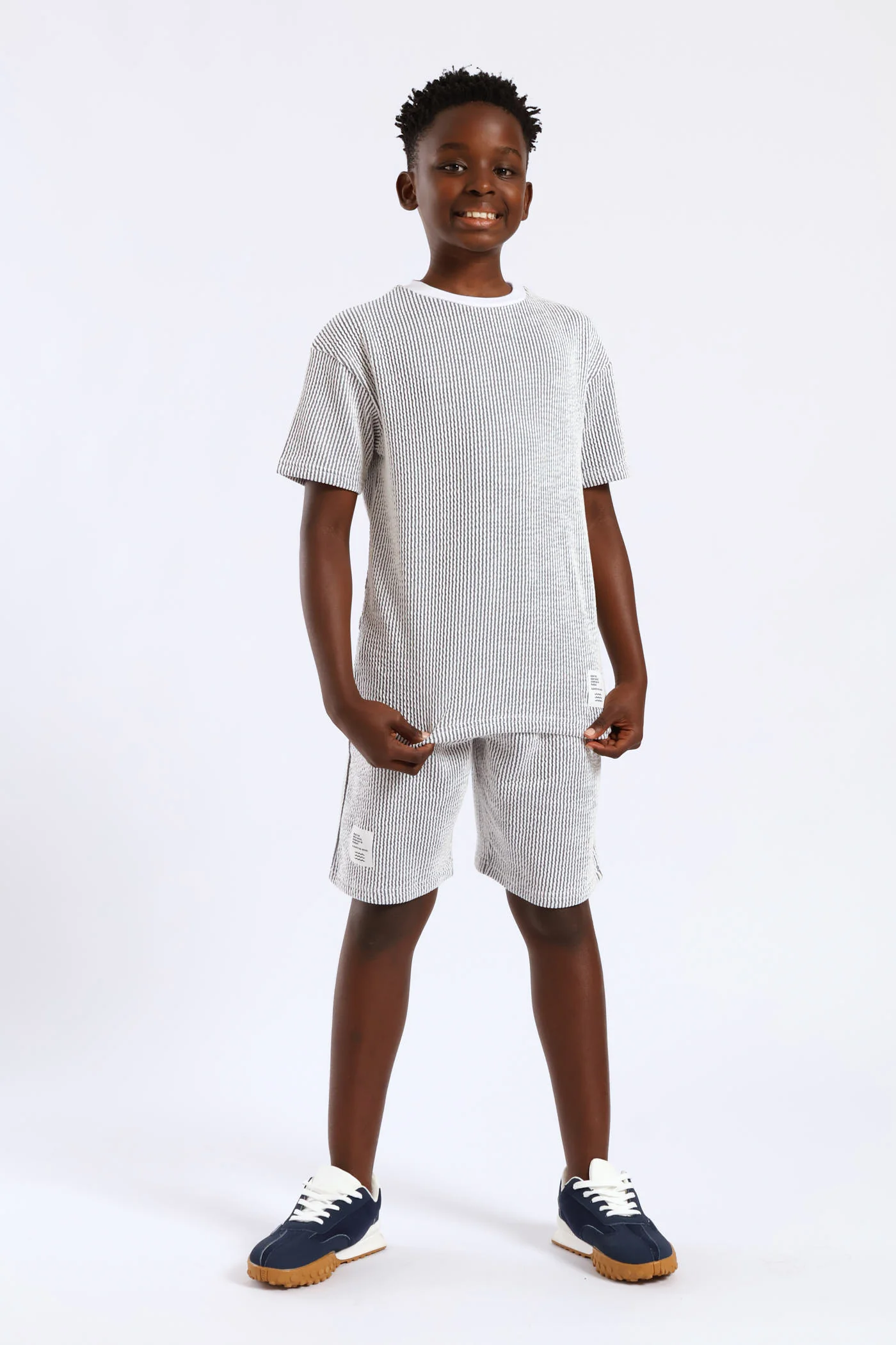 Boys Stripe Seersucker Textured T-Shirt - Denim - Image 3