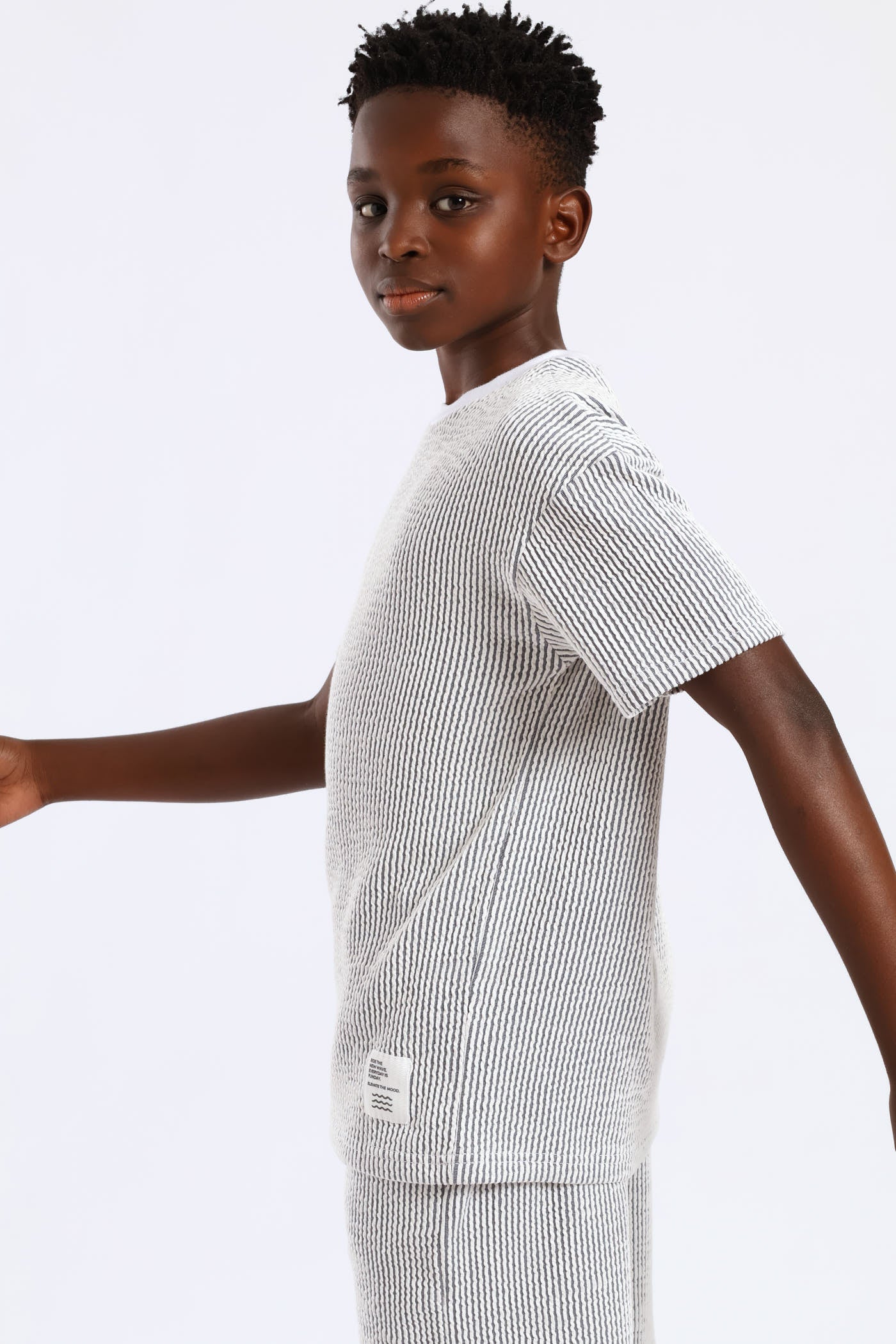 Boys Stripe Seersucker Textured T-Shirt - Denim - Image 4
