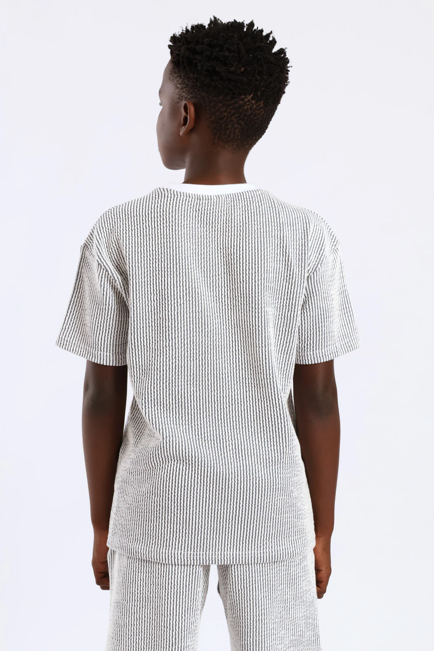 Boys Stripe Seersucker Textured T-Shirt - Denim - Image 5