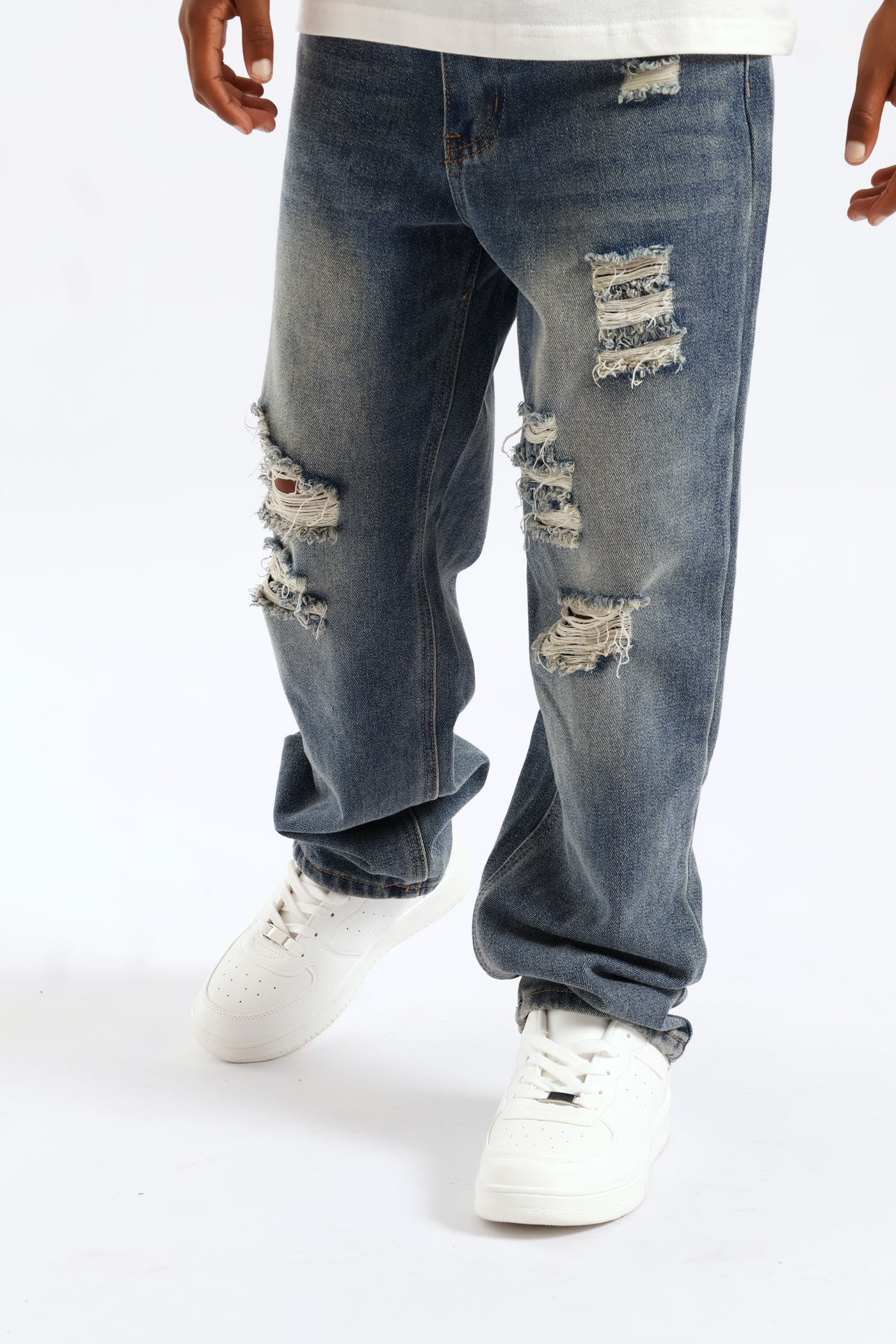 Boys Destressed Ripped Baggy Jean - Blue - Image 3