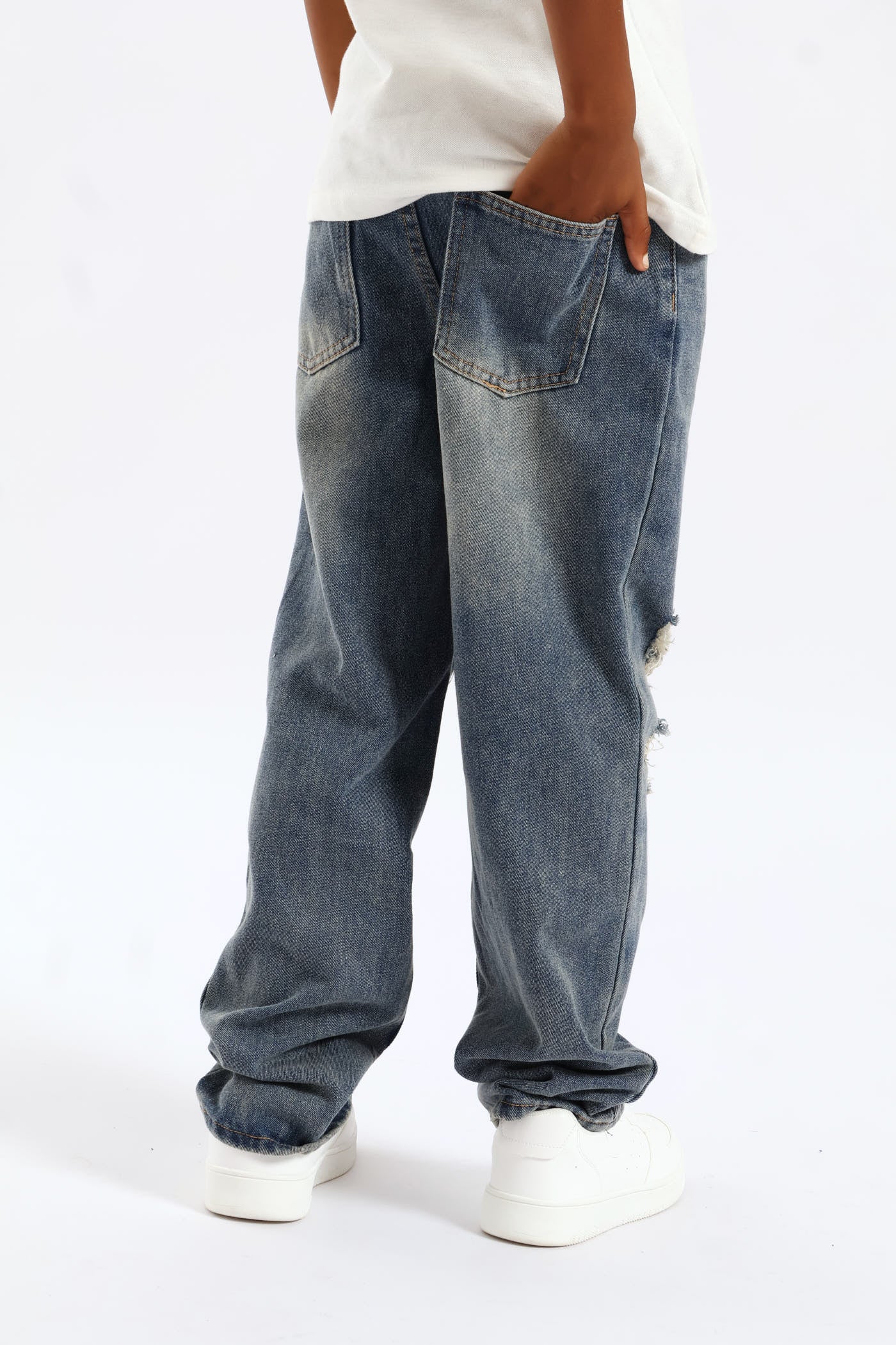Boys Destressed Ripped Baggy Jean - Blue - Image 5