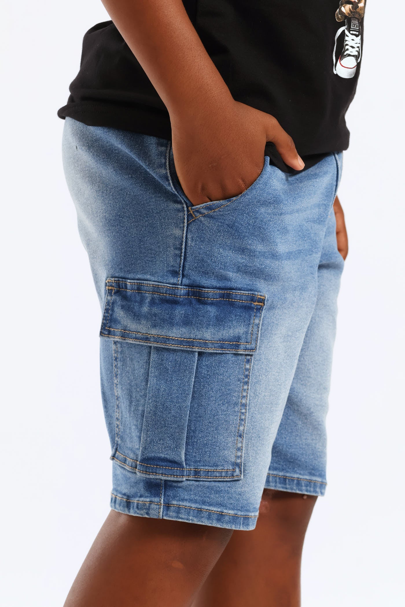 Boys Drawcord Cargo Walkshort - Mid Blue - Image 2