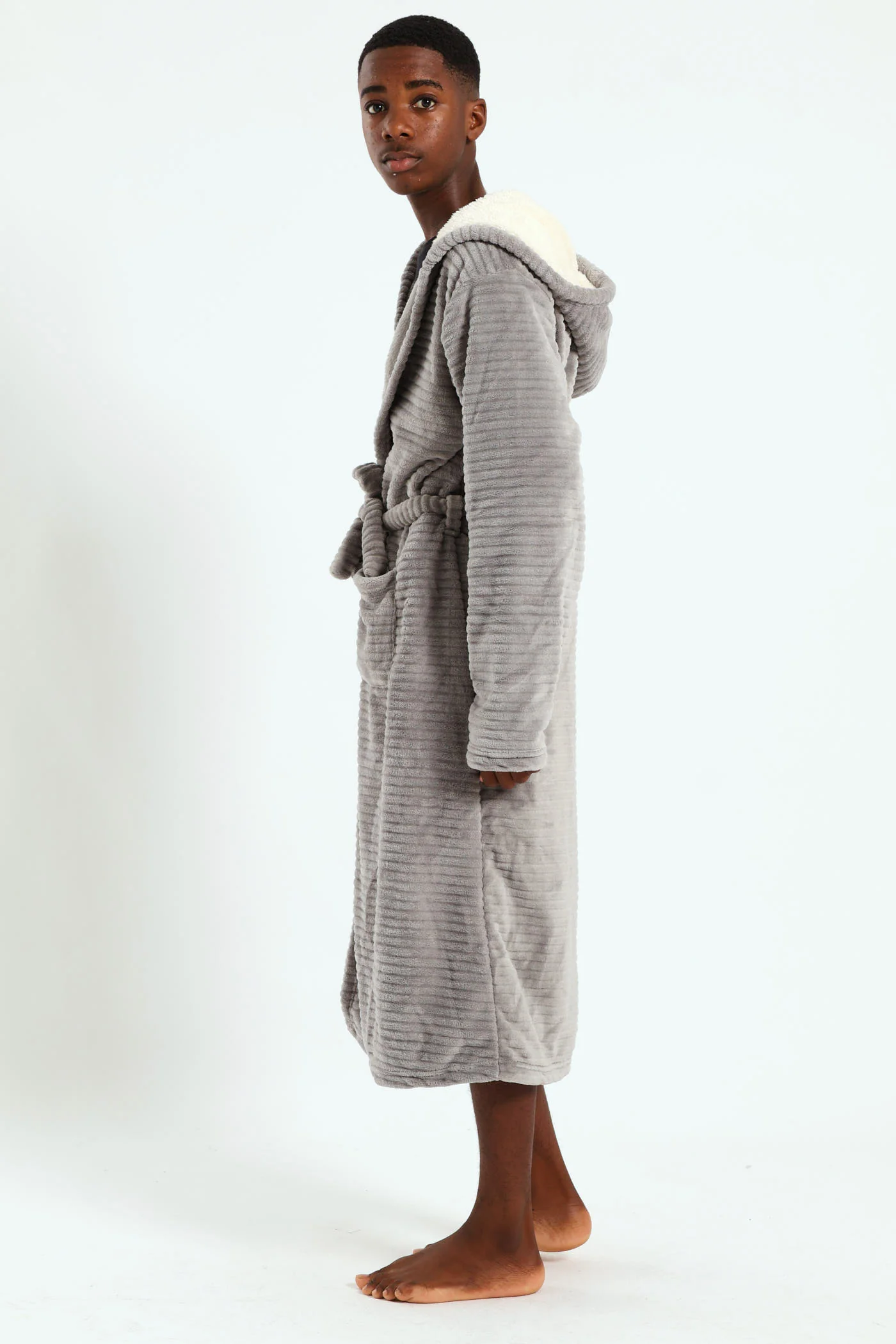 Boys Embossed Sherpa Lined Gown - Grey - Image 2
